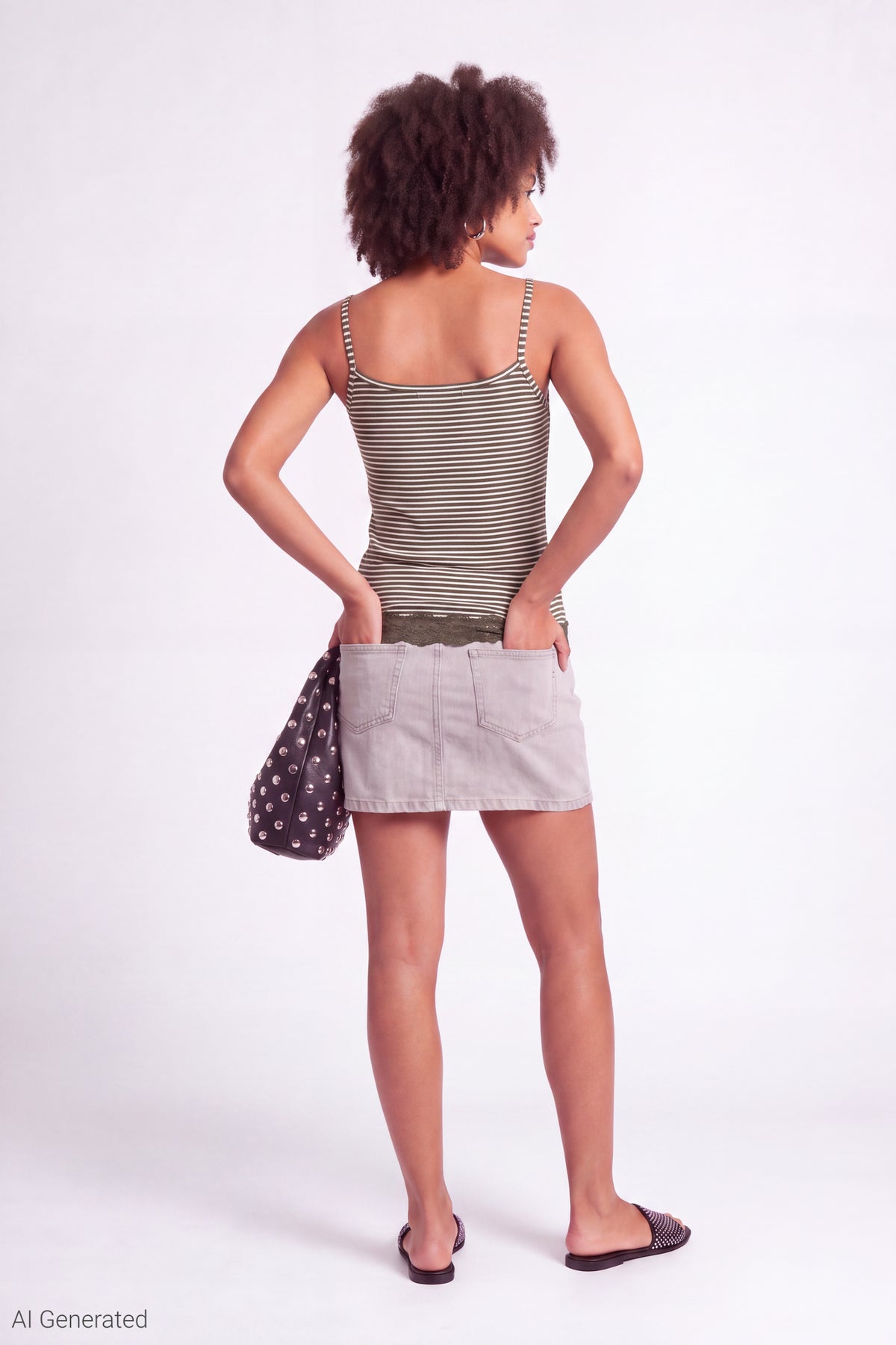 Alt View 3. Lace Trim V-Neck Tank - Dark Green