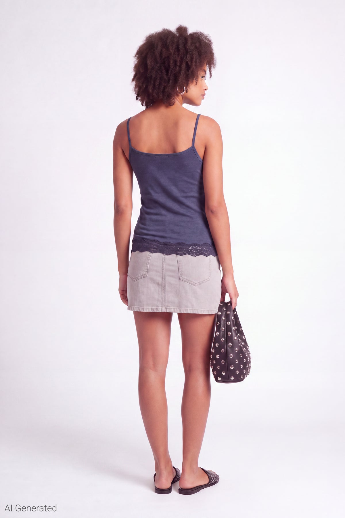 Alt View 3. Lace Trim V-Neck Tank - Navy