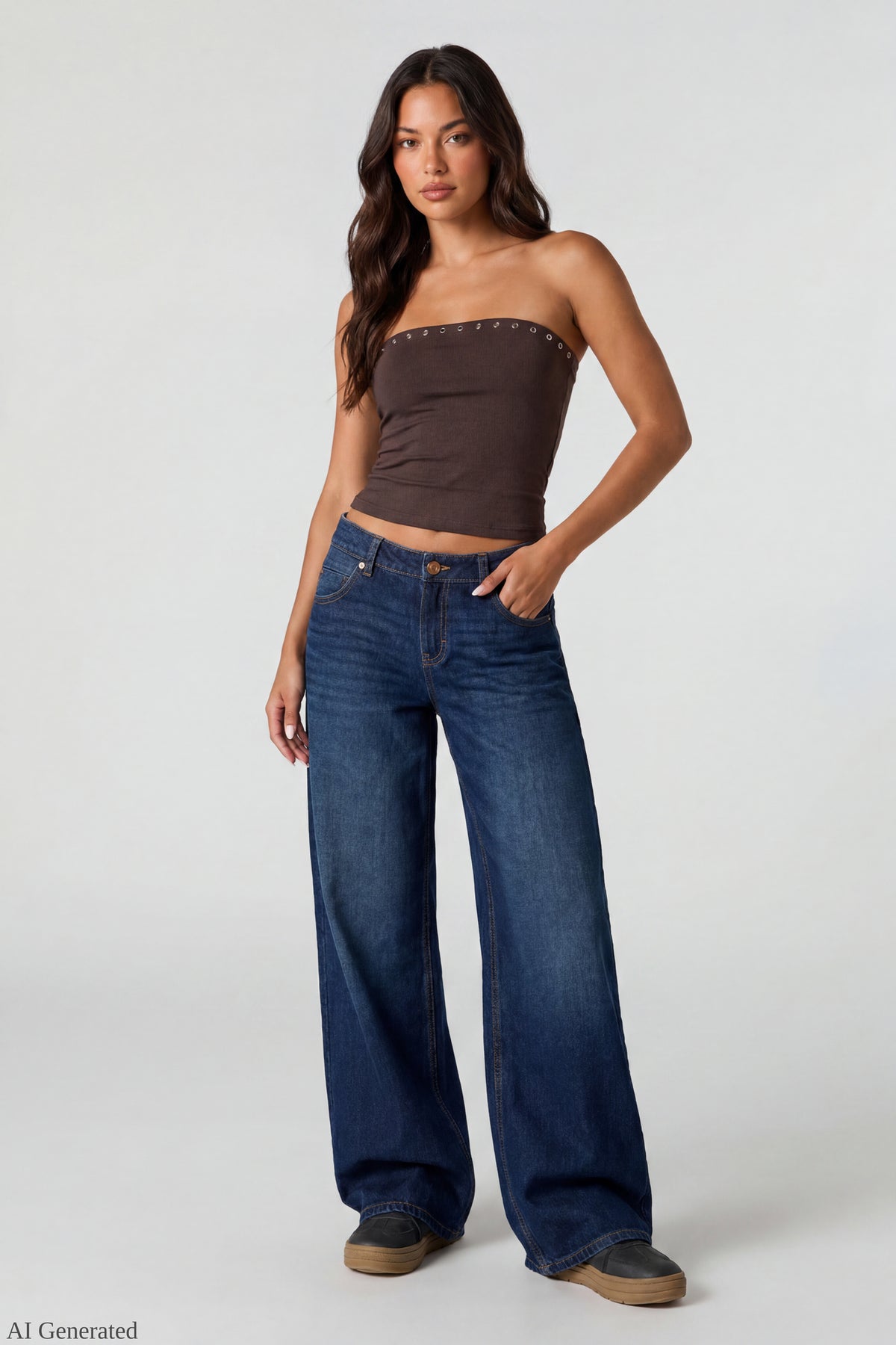 Alt View 2. Studded Tube Top - Brown