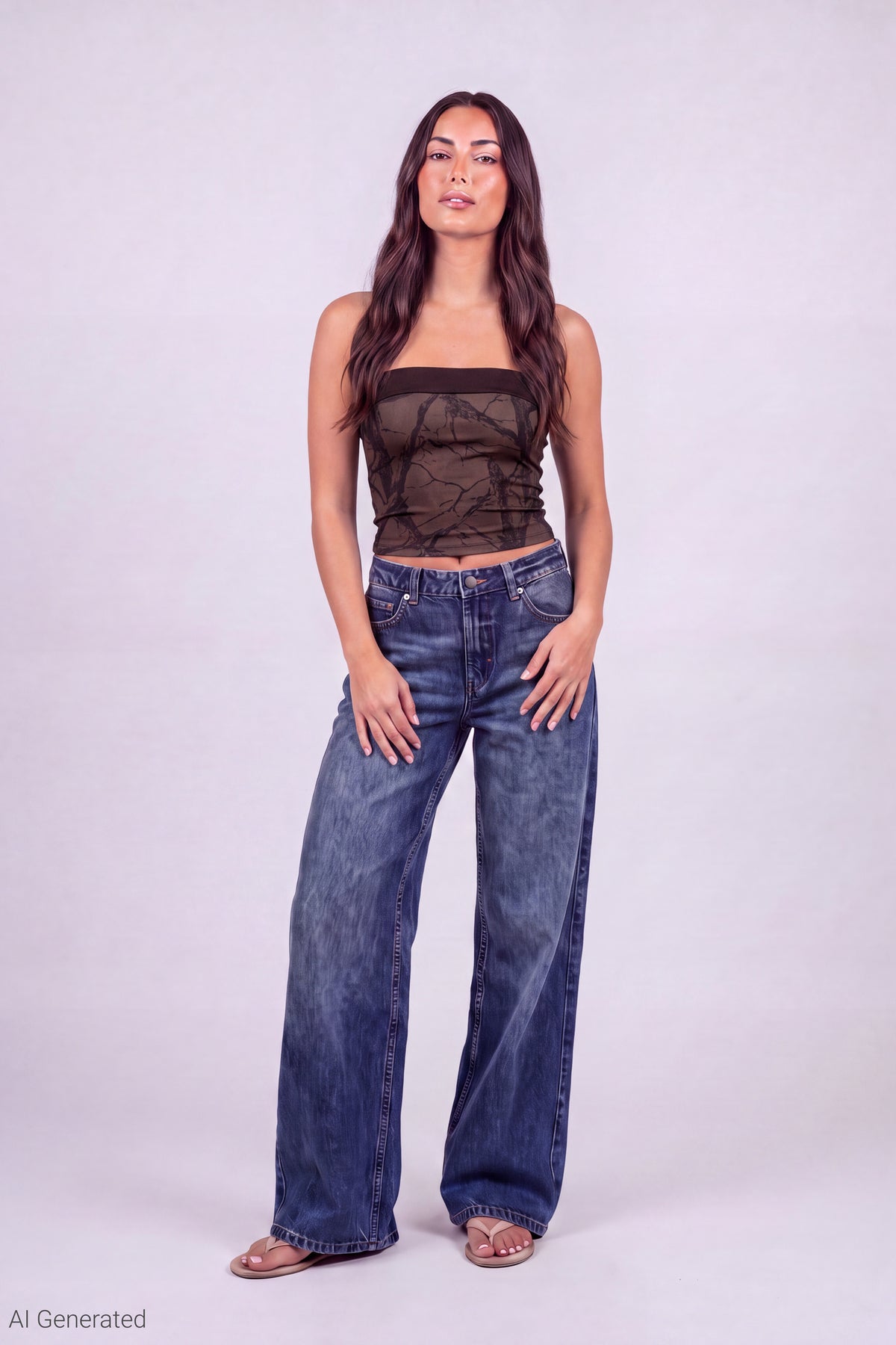Alt View 2. Foldover Reversible Tube Top - Brown