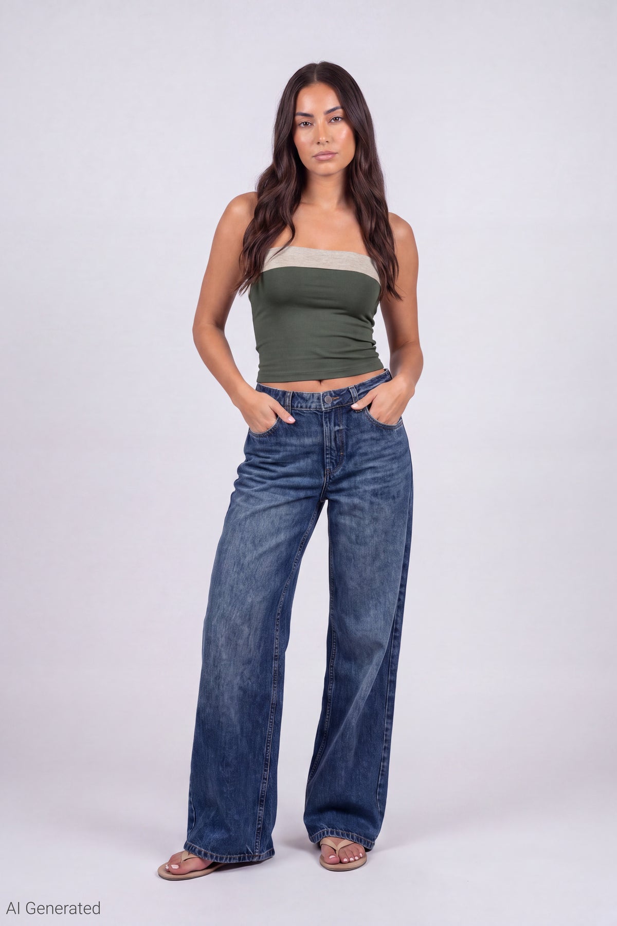 Alt View 2. Foldover Reversible Tube Top - Green