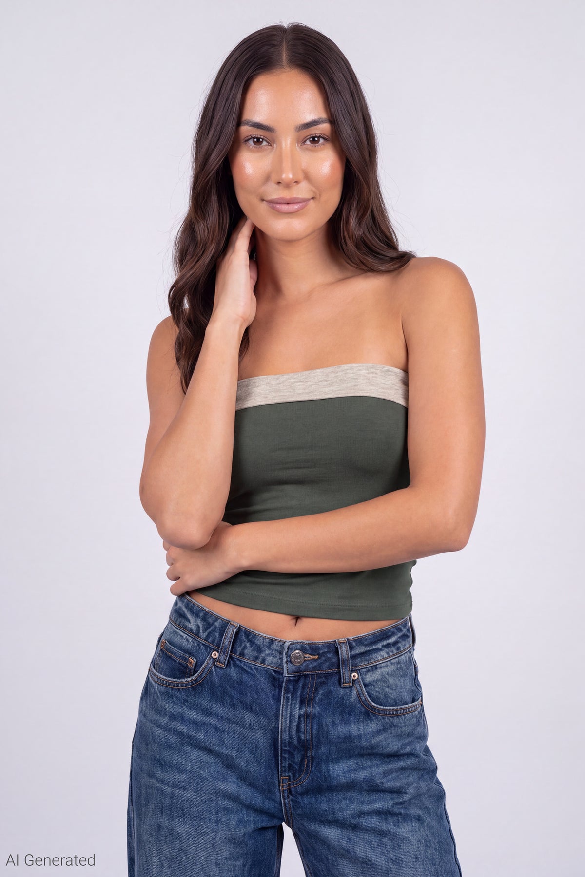Foldover Reversible Tube Top - Green