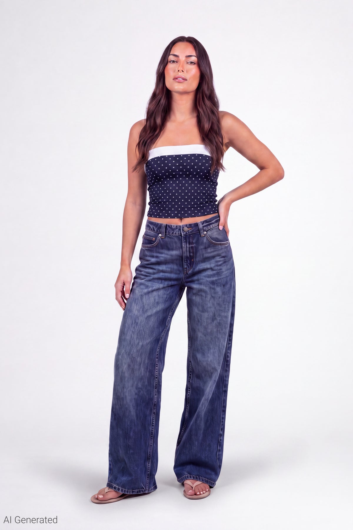 Alt View 2. Foldover Reversible Tube Top - Navy