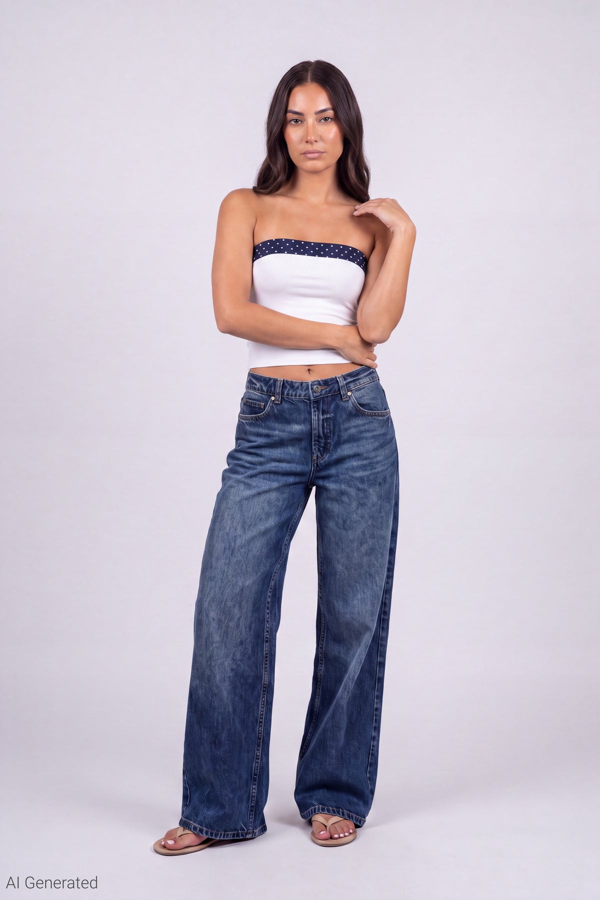 Alt View 5. Foldover Reversible Tube Top - Navy
