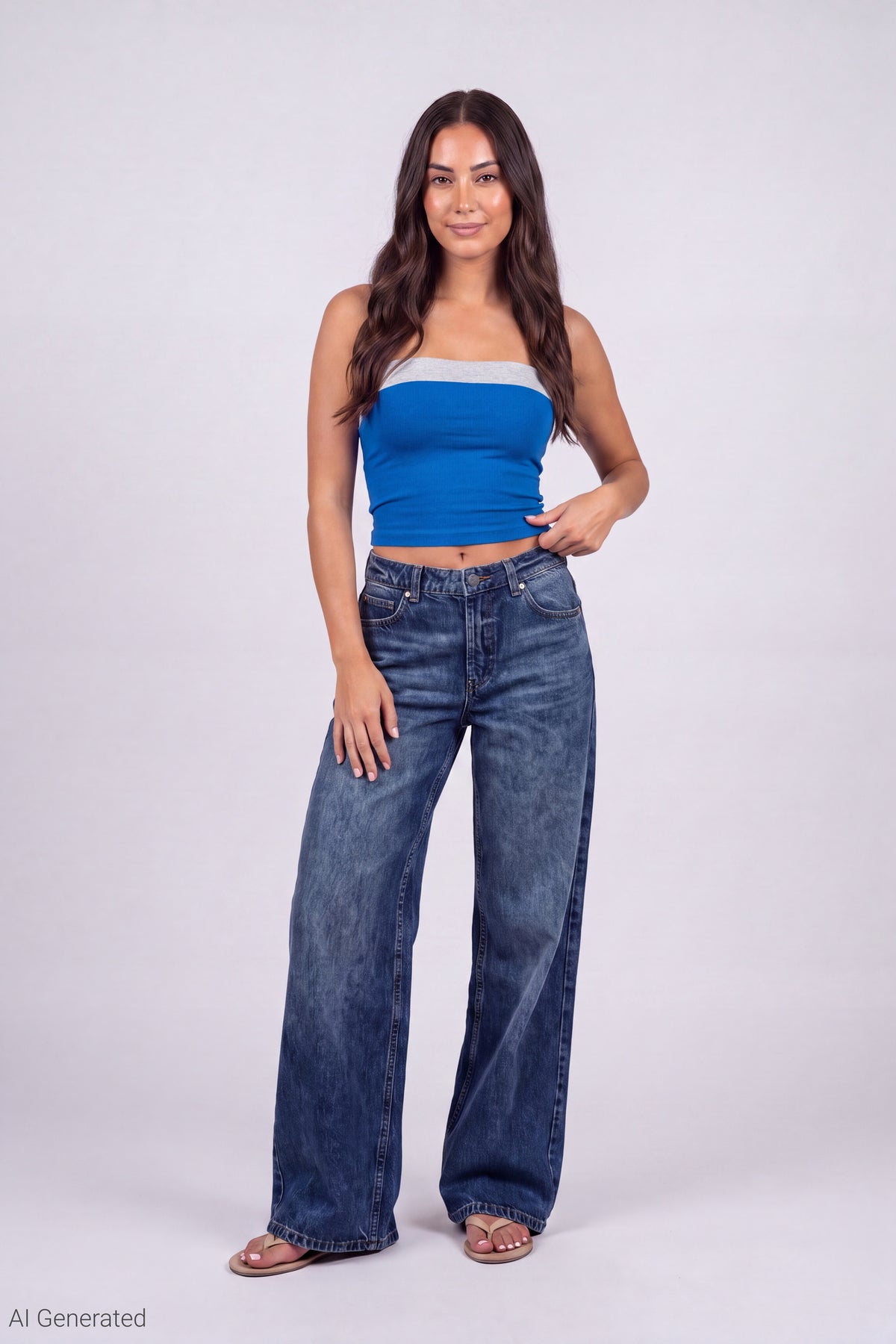 Alt View 2. Foldover Reversible Tube Top - Royal Blue