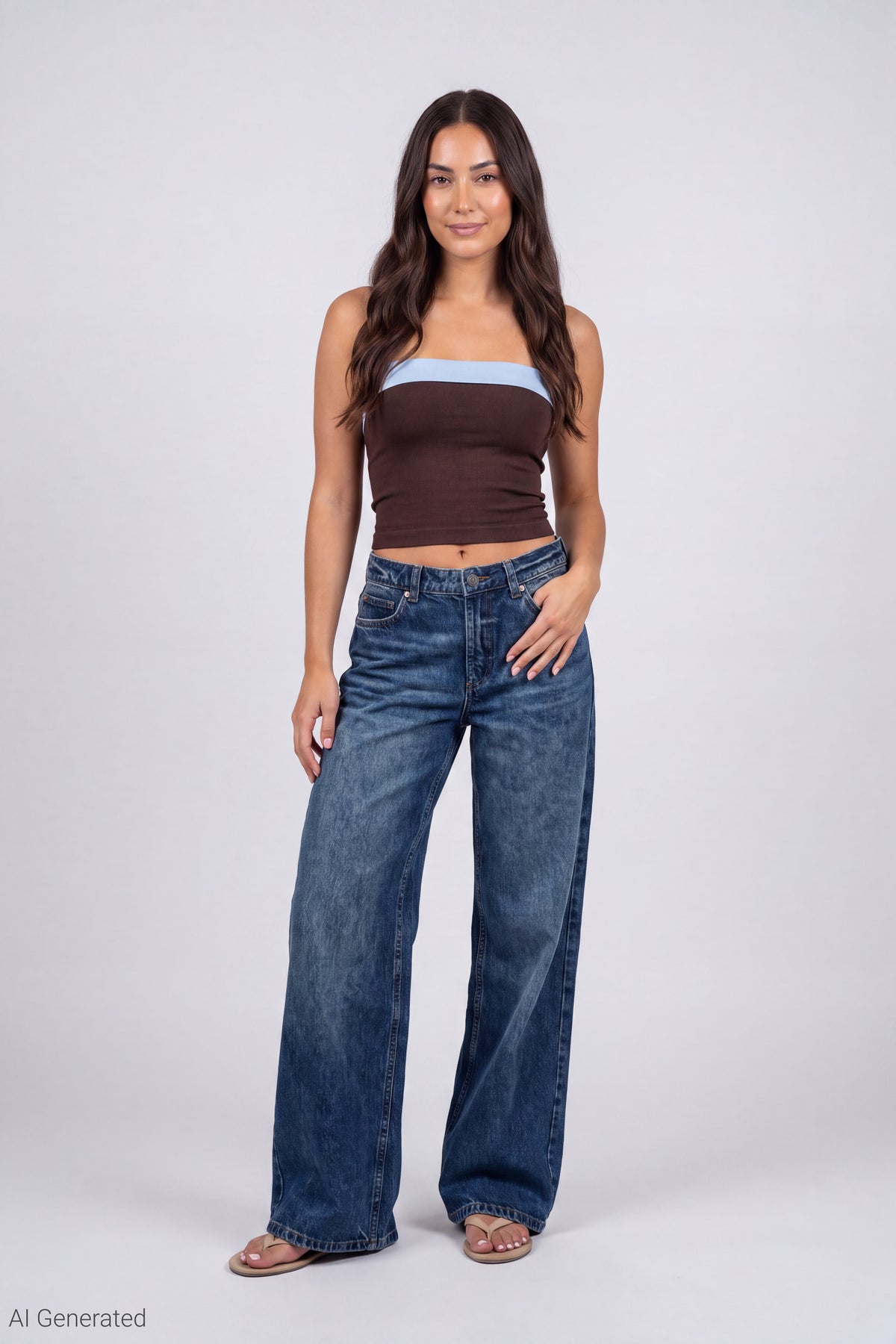 Alt View 2. Foldover Reversible Tube Top - Light Blue