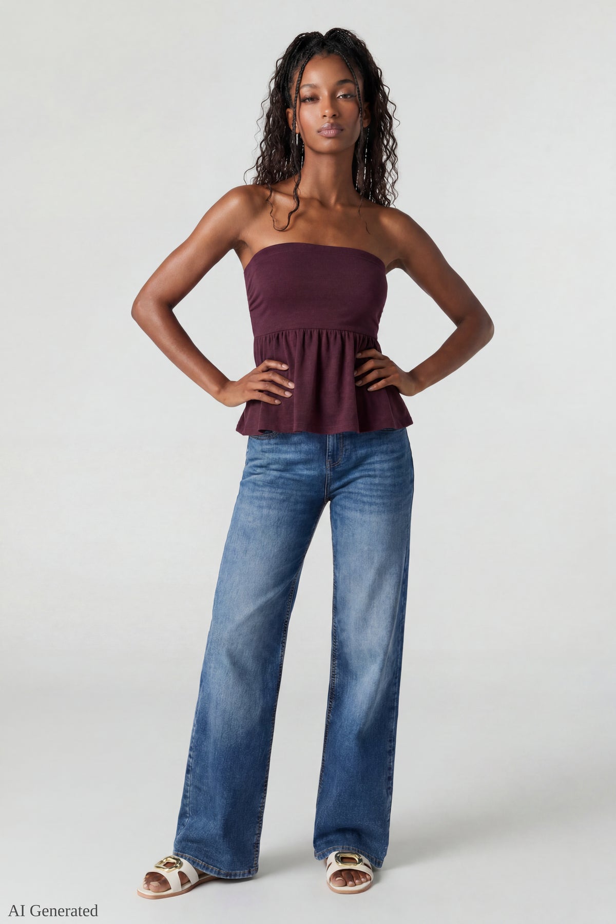 Alt View 2. Babydoll Tube Top - Dark Purple