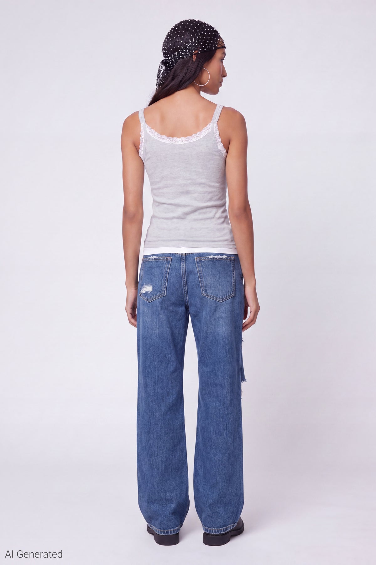 Alt View 3. Ribbed Lace Trim Layered Twofer Tank - Heather Grey