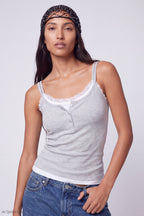 Ribbed Lace Trim Layered Twofer Tank