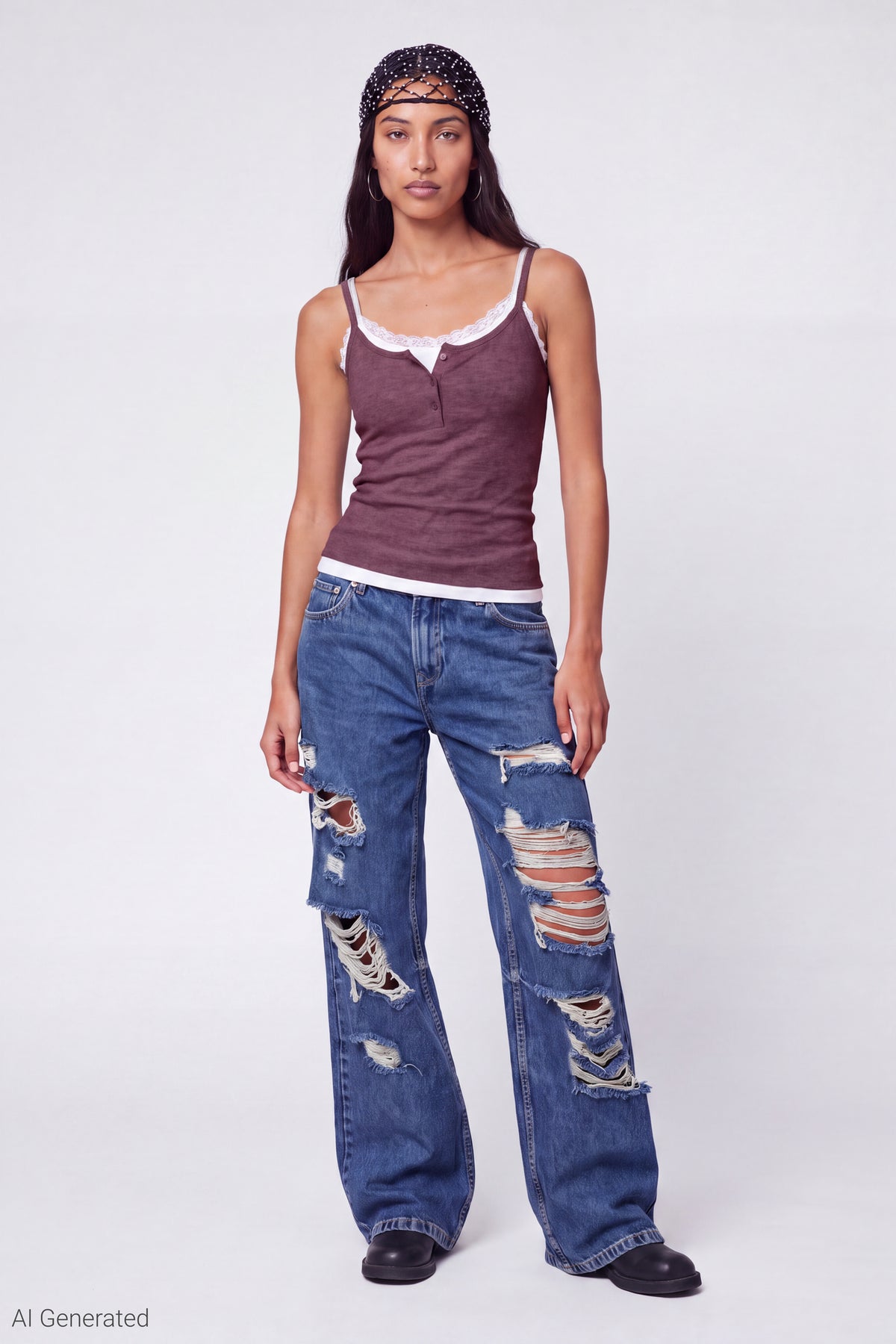 Alt View 2. Ribbed Lace Trim Layered Twofer Tank - Dark Purple