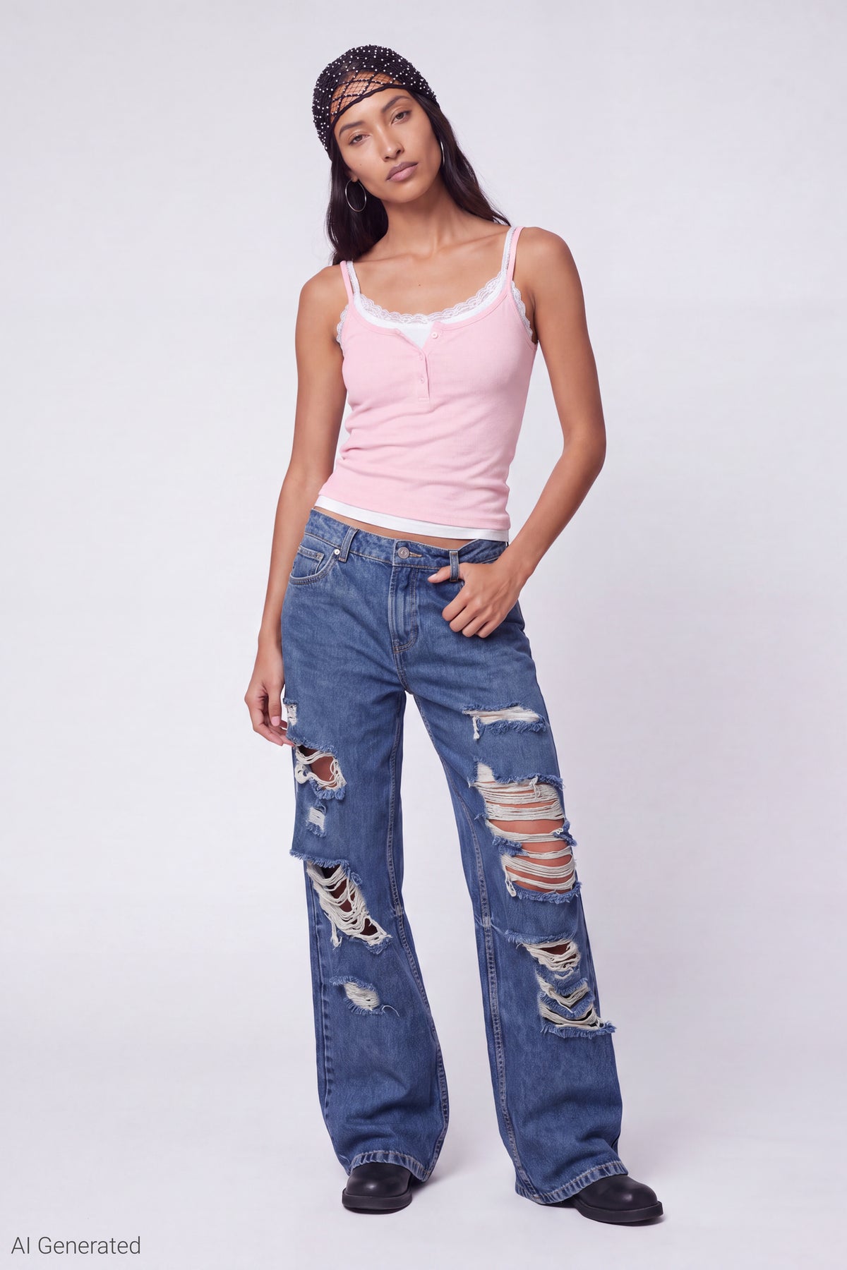 Alt View 2. Ribbed Lace Trim Layered Twofer Tank - Pink