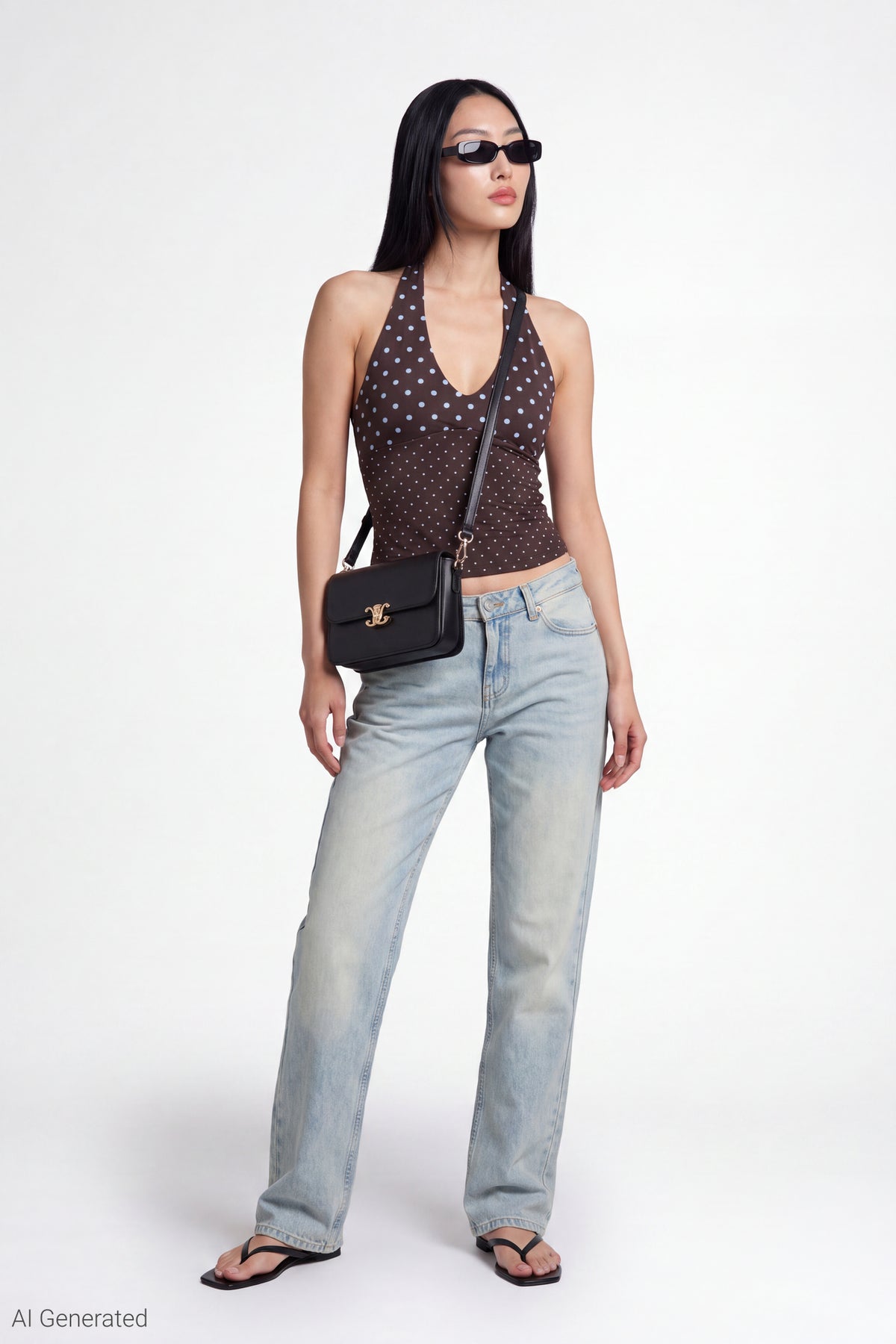 Alt View 2. Polka Dot Halter Top - Brown