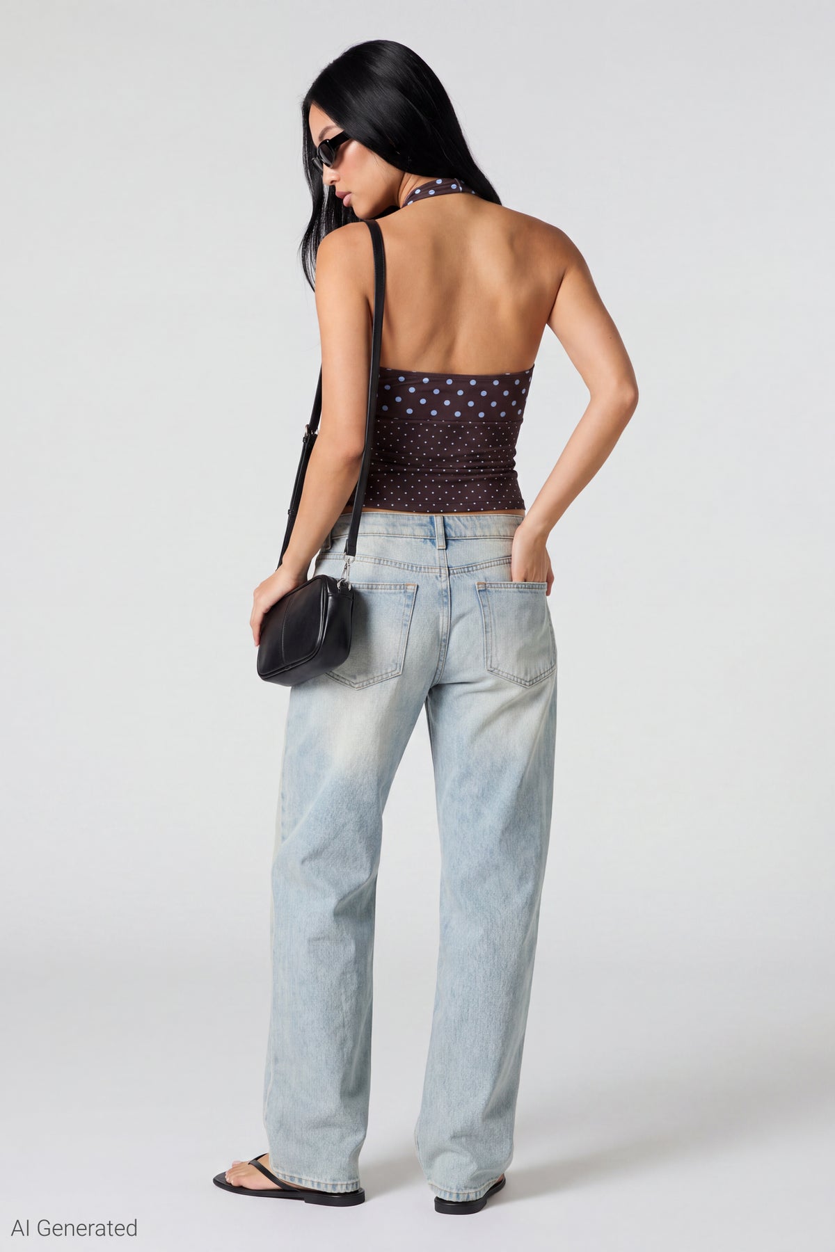 Alt View 3. Polka Dot Halter Top - Brown