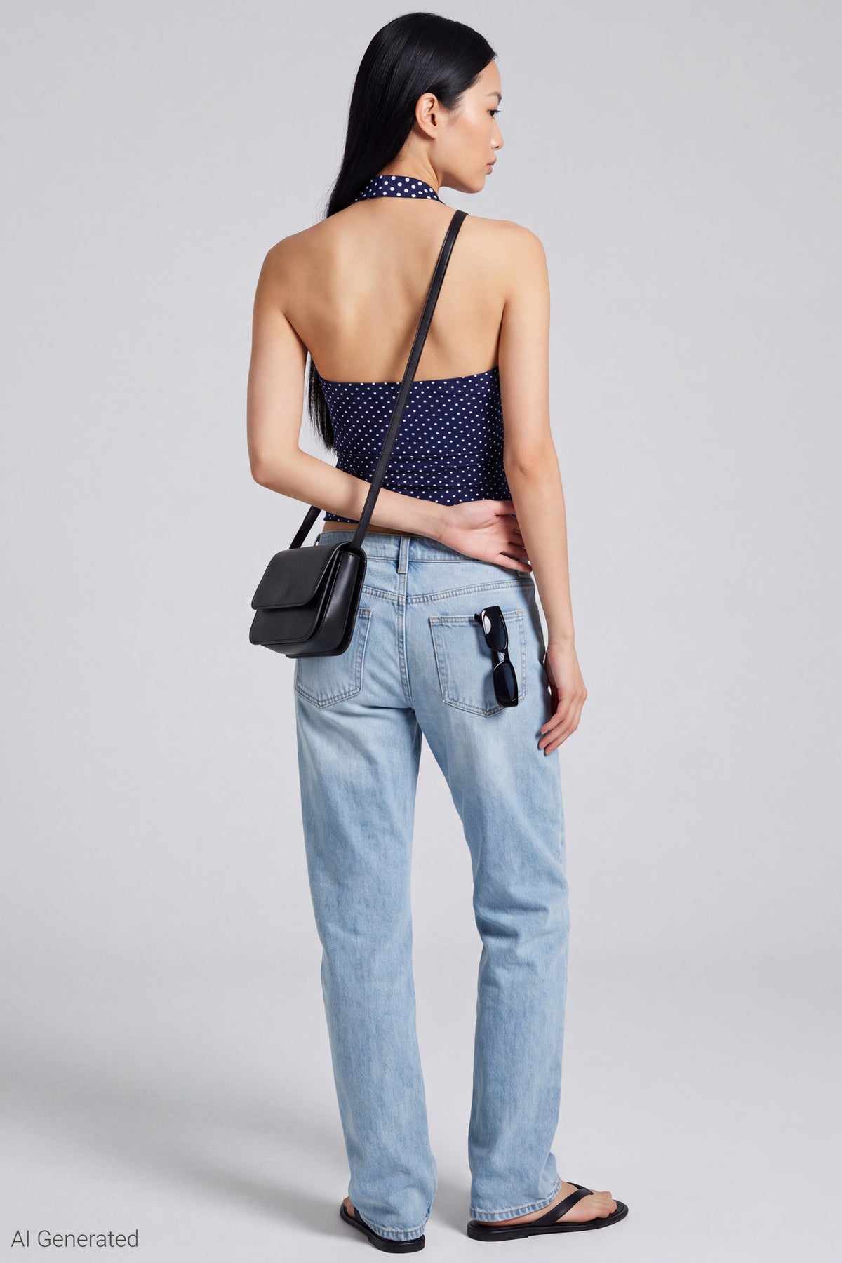 Alt View 3. Polka Dot Halter Top - Navy