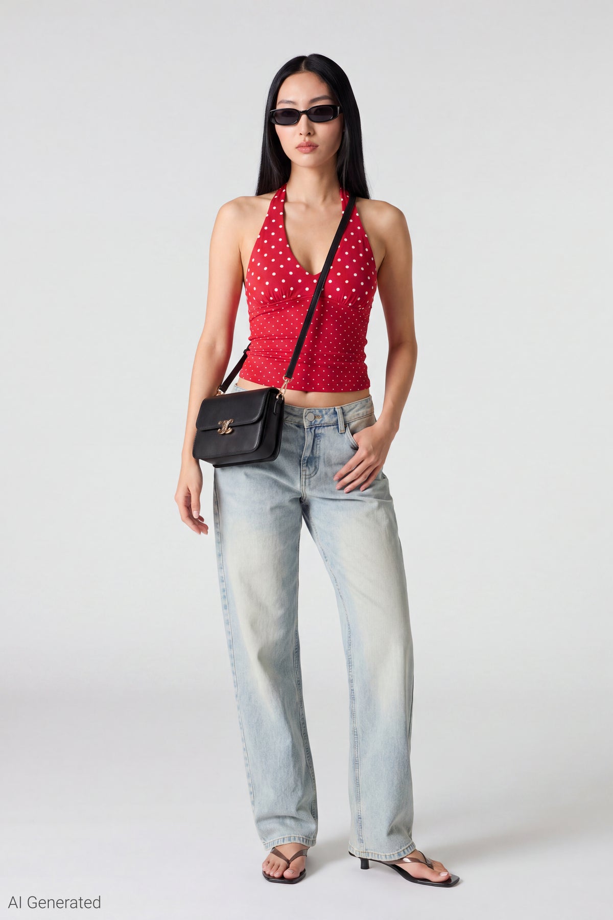 Alt View 2. Polka Dot Halter Top - Red