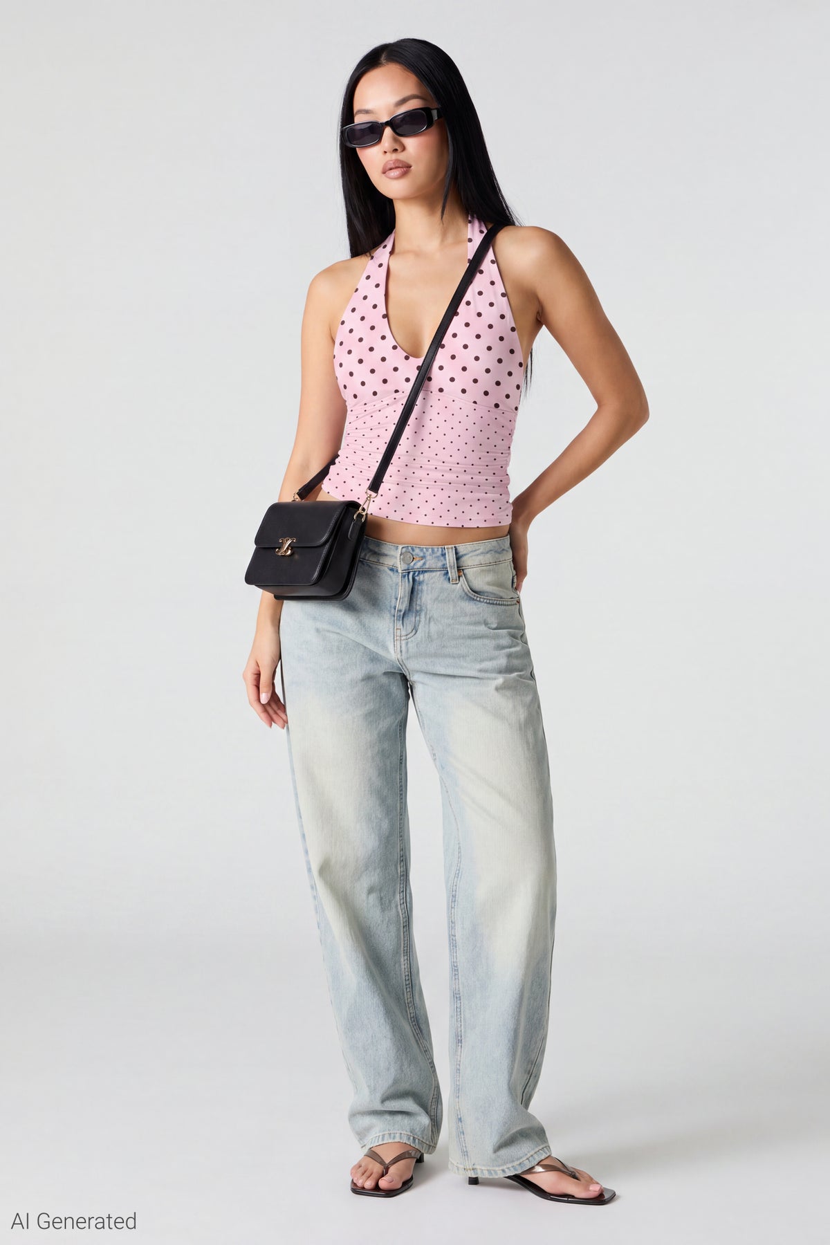 Alt View 2. Polka Dot Halter Top - Pink