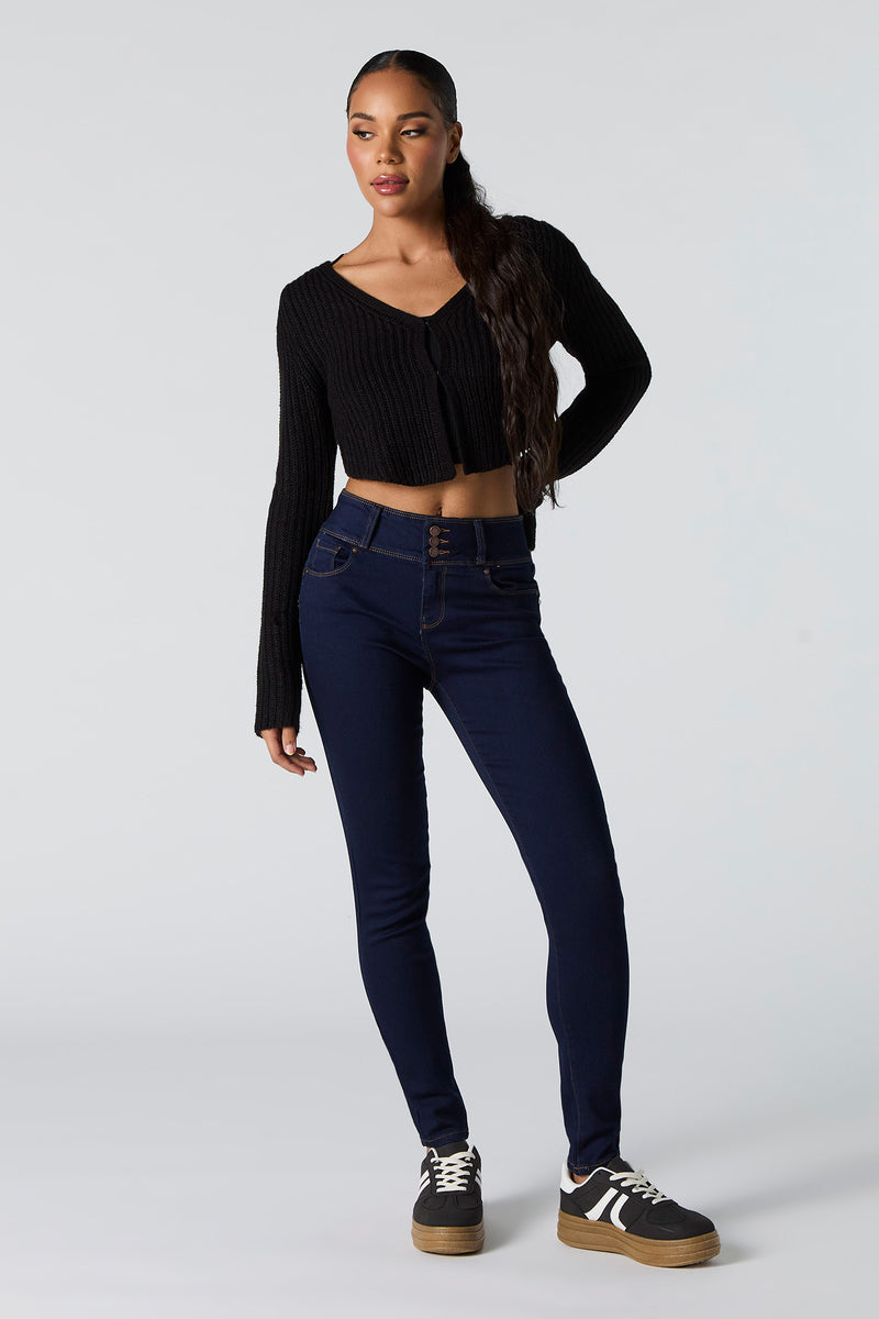 High Rise Triple Button Skinny Jean