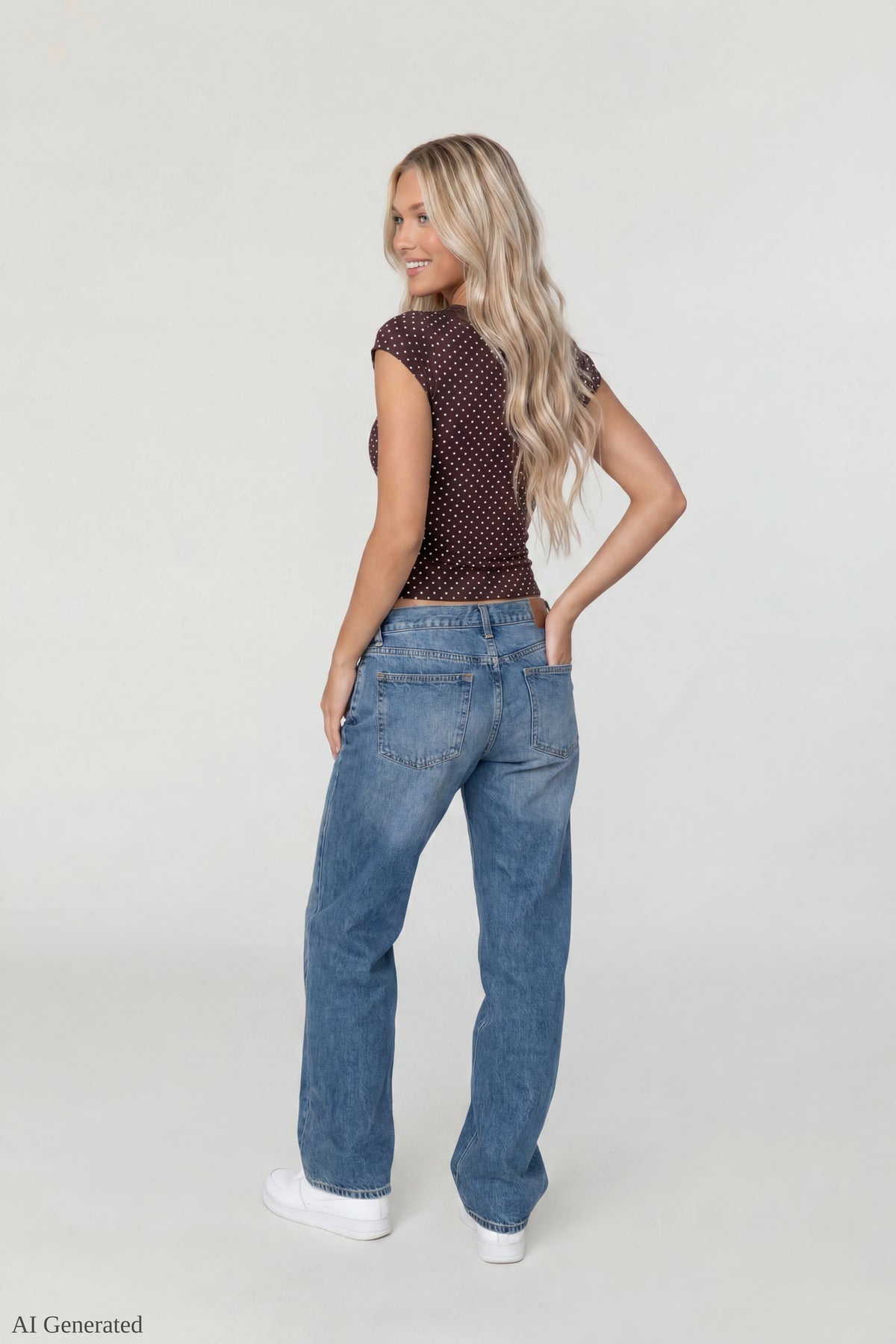 Alt View 3. V-Neck Lace Trim T-Shirt - Brown