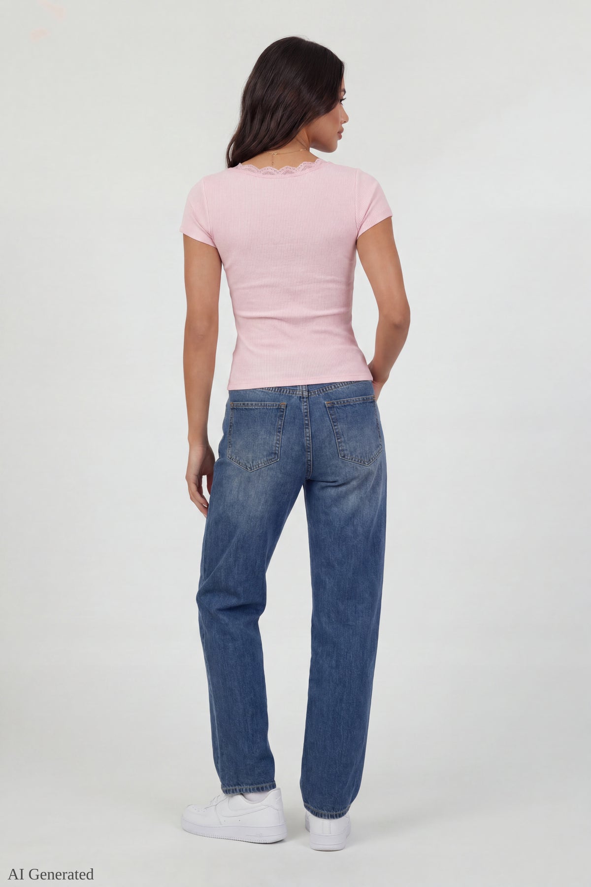 Alt View 2. Ribbed Lace Trim Short Sleeve Top - Pink