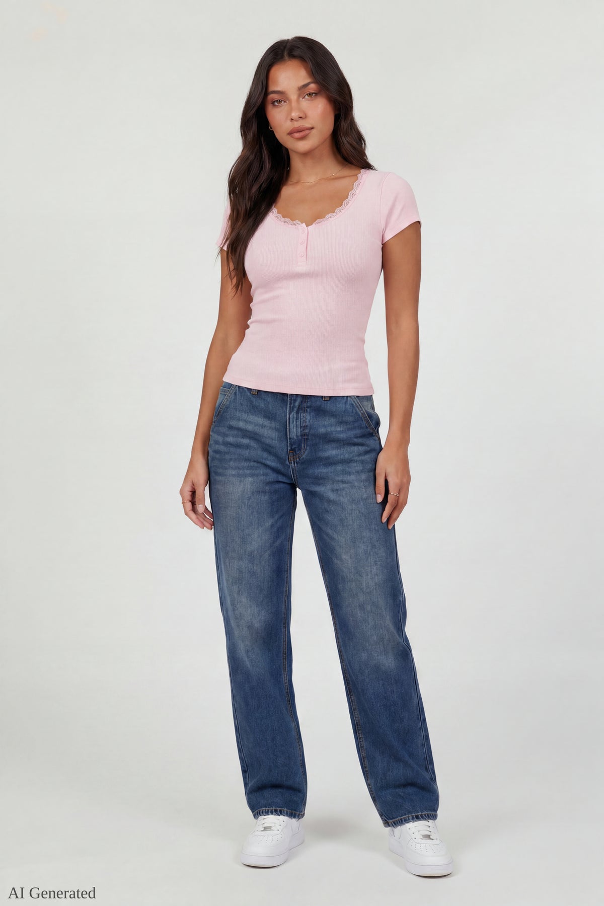 Alt View 3. Ribbed Lace Trim Short Sleeve Top - Pink