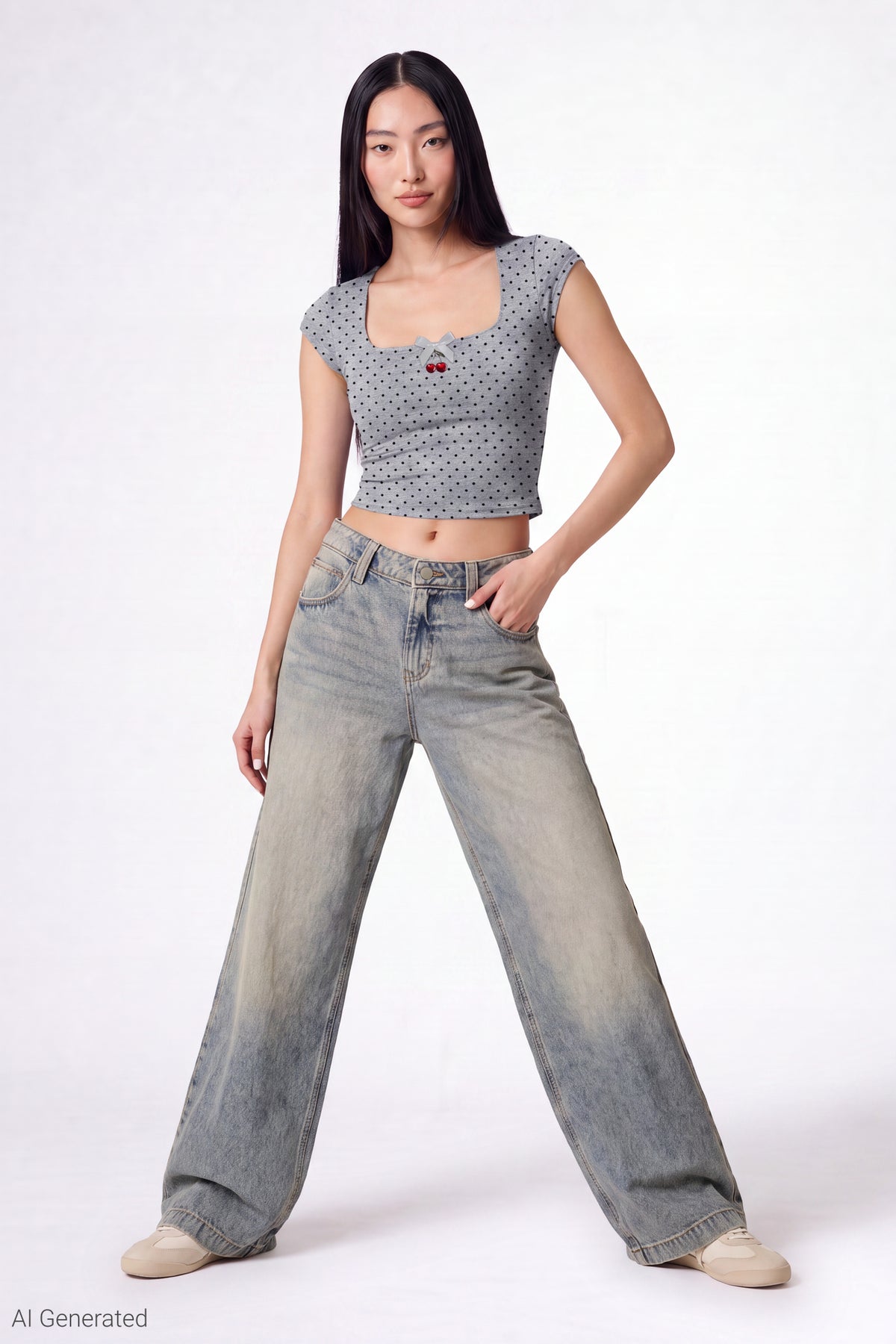 Alt View 2. Charm Detail Square Neck T-Shirt - Heather Grey