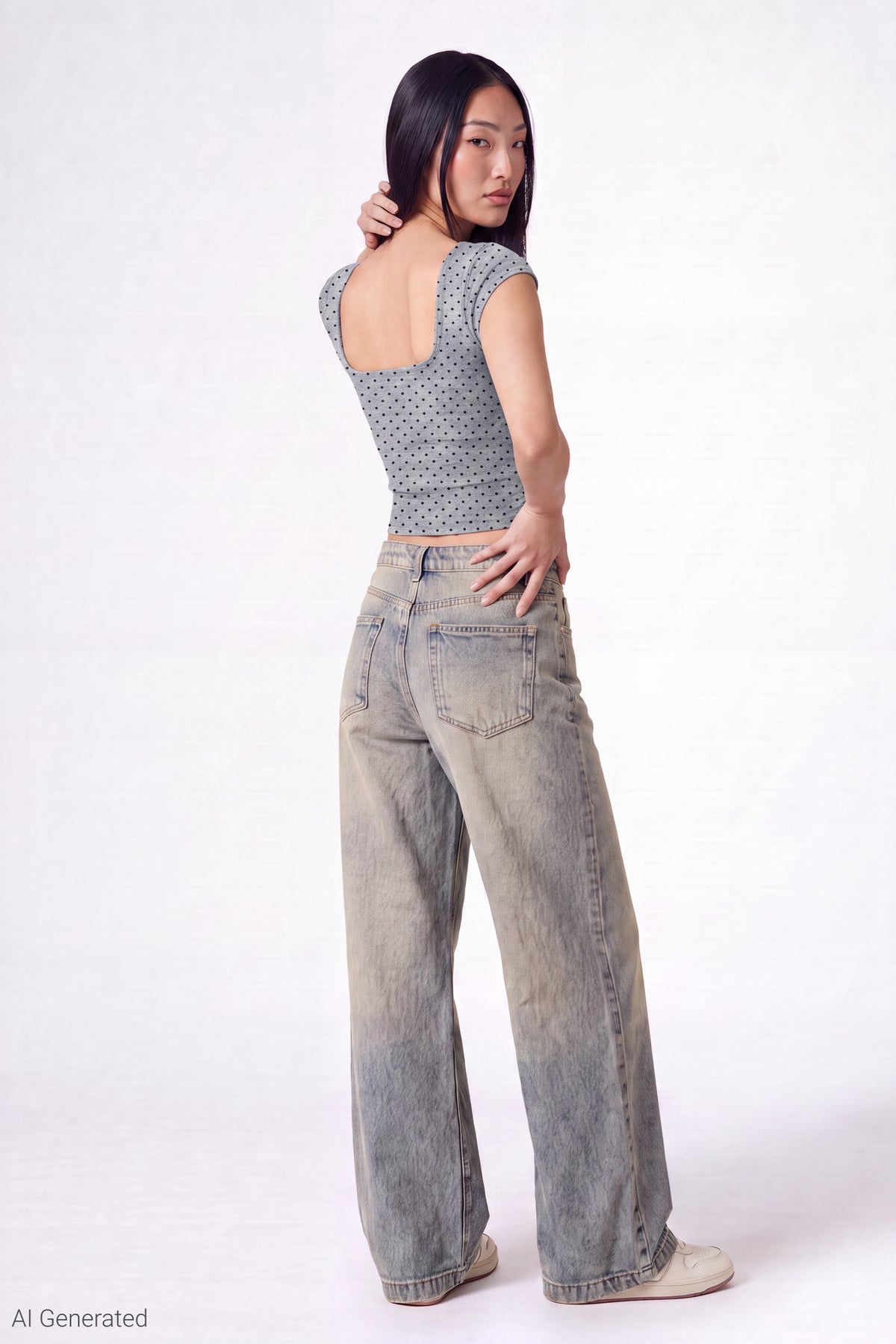 Alt View 3. Charm Detail Square Neck T-Shirt - Heather Grey
