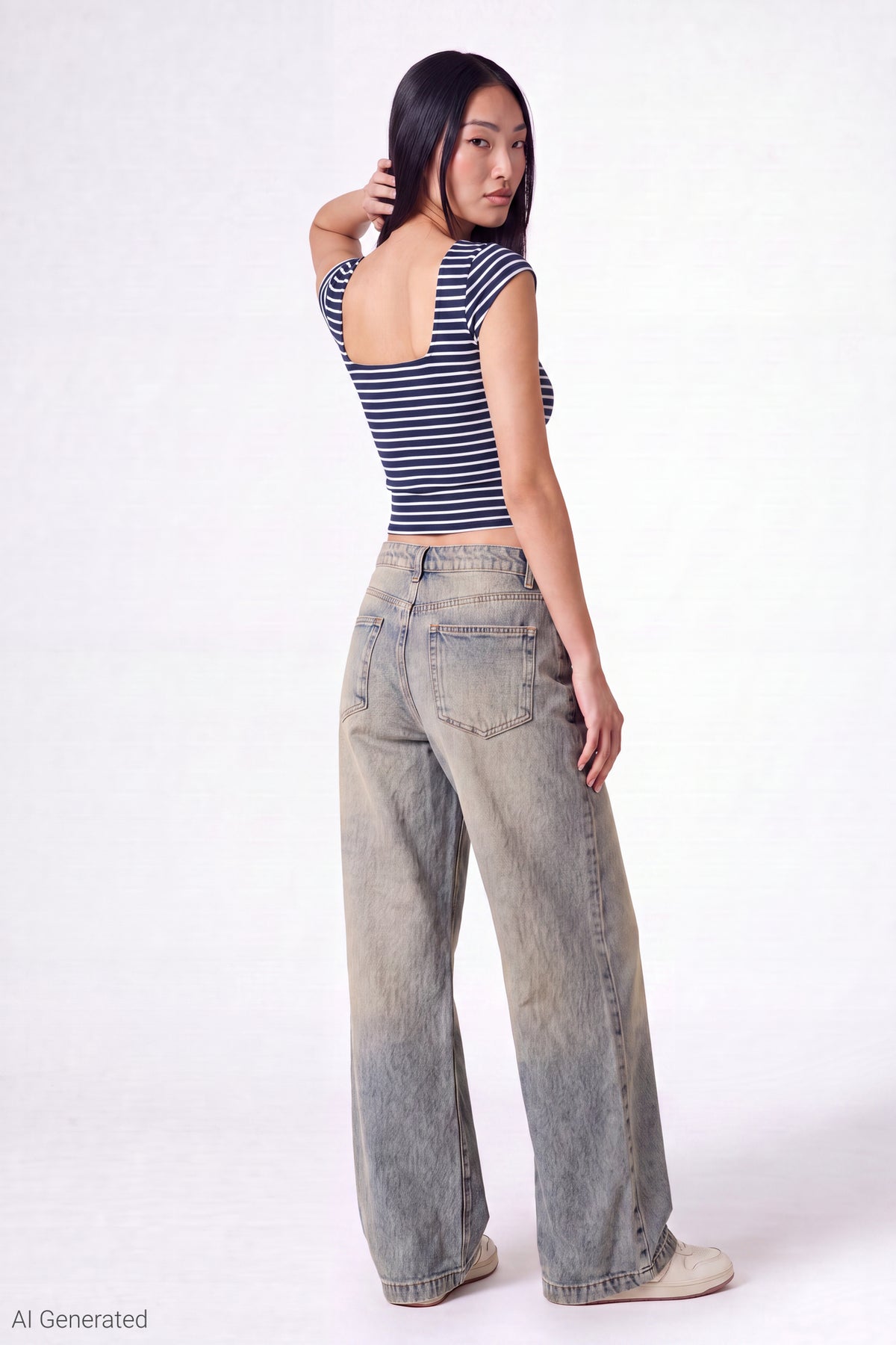 Alt View 3. Charm Detail Square Neck T-Shirt - Navy