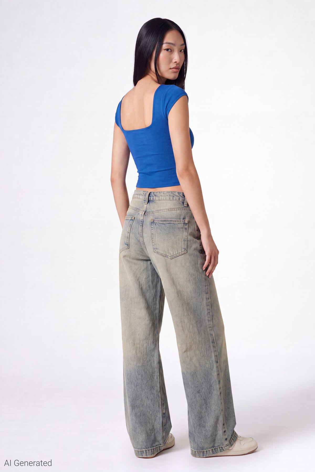 Alt View 3. Charm Detail Square Neck T-Shirt - Royal Blue