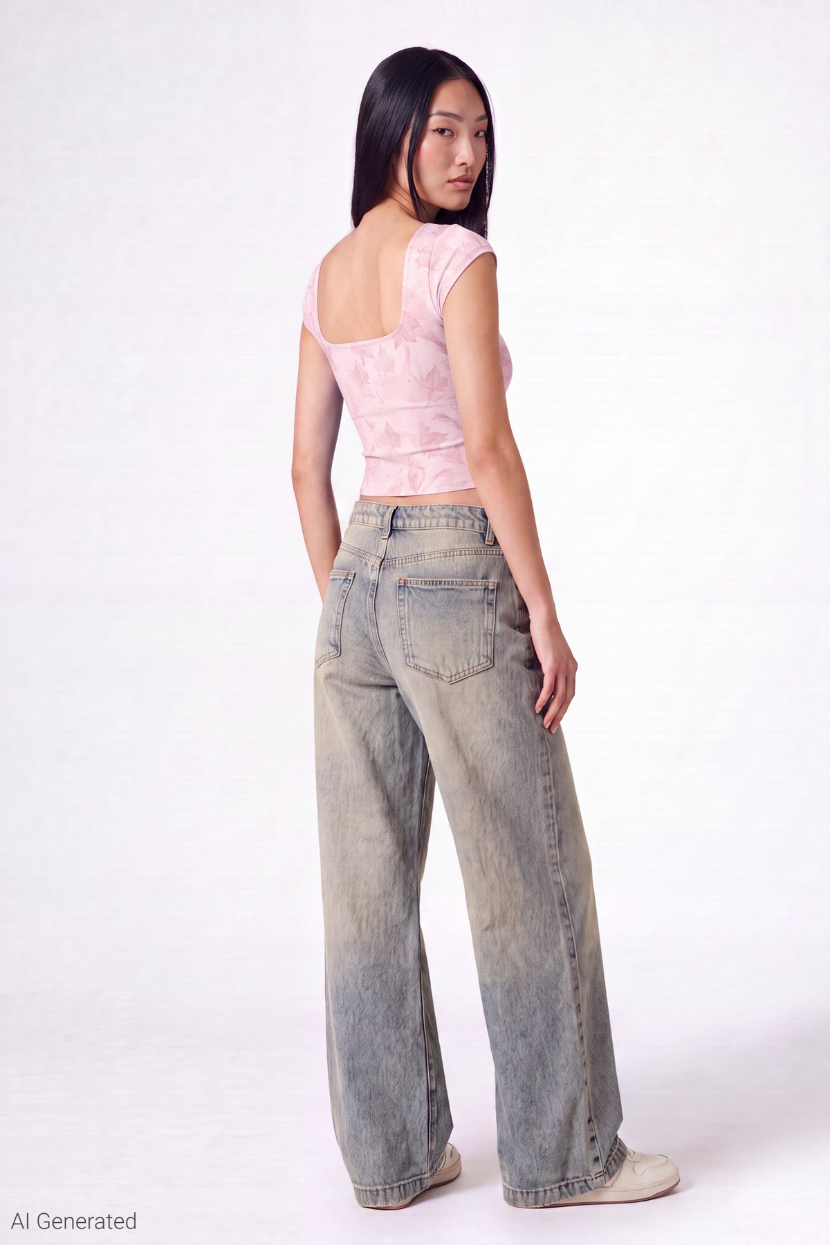 Alt View 3. Charm Detail Square Neck T-Shirt - Pink