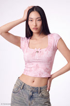 Charm Detail Square Neck T-Shirt