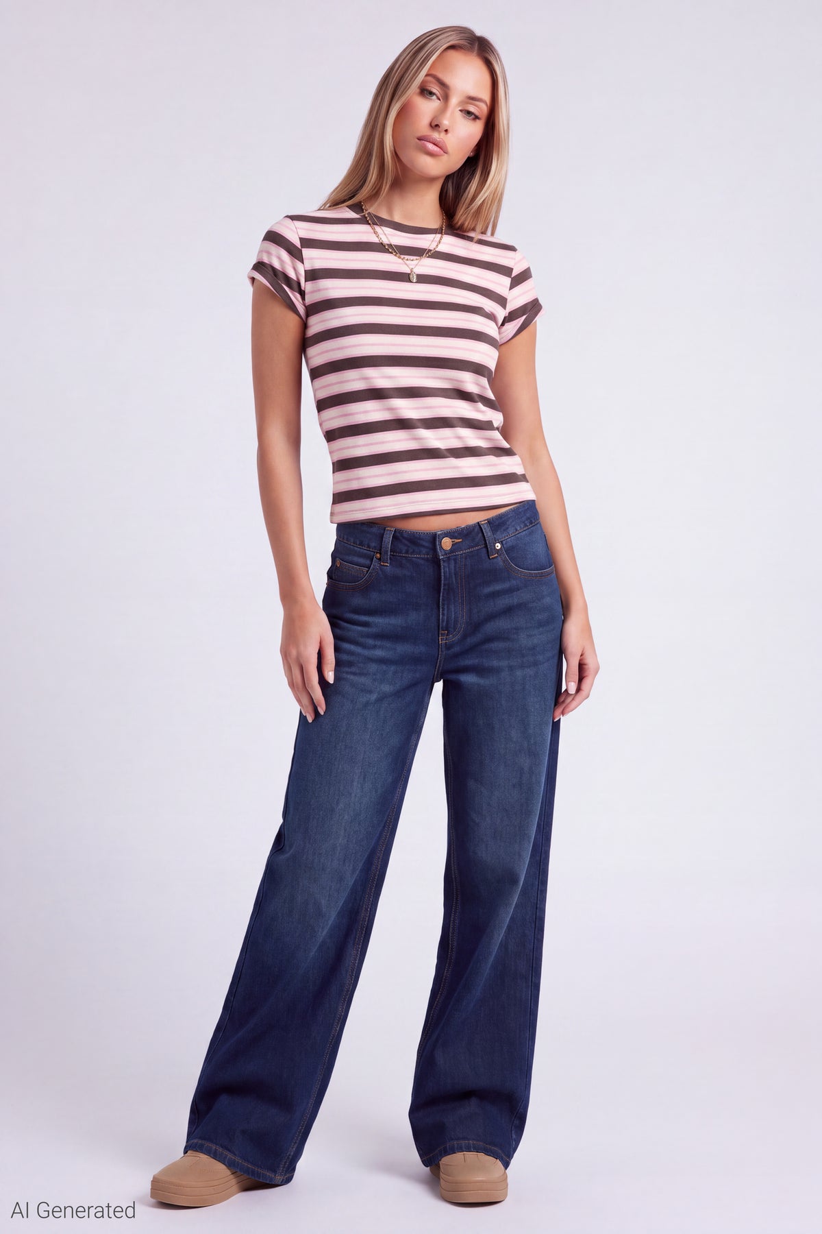 Alt View 2. Striped T-Shirt - Brown