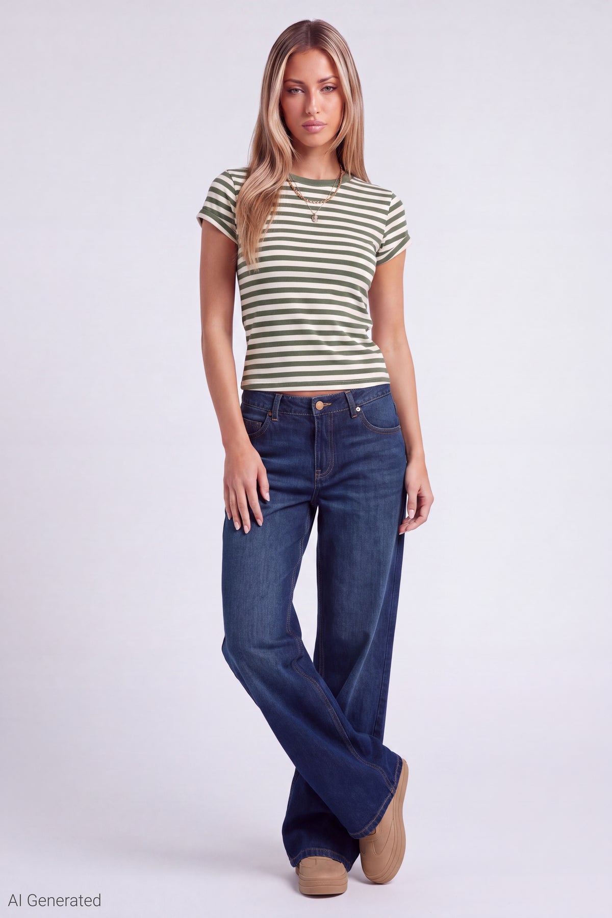 Alt View 2. Striped T-Shirt - Dark Green