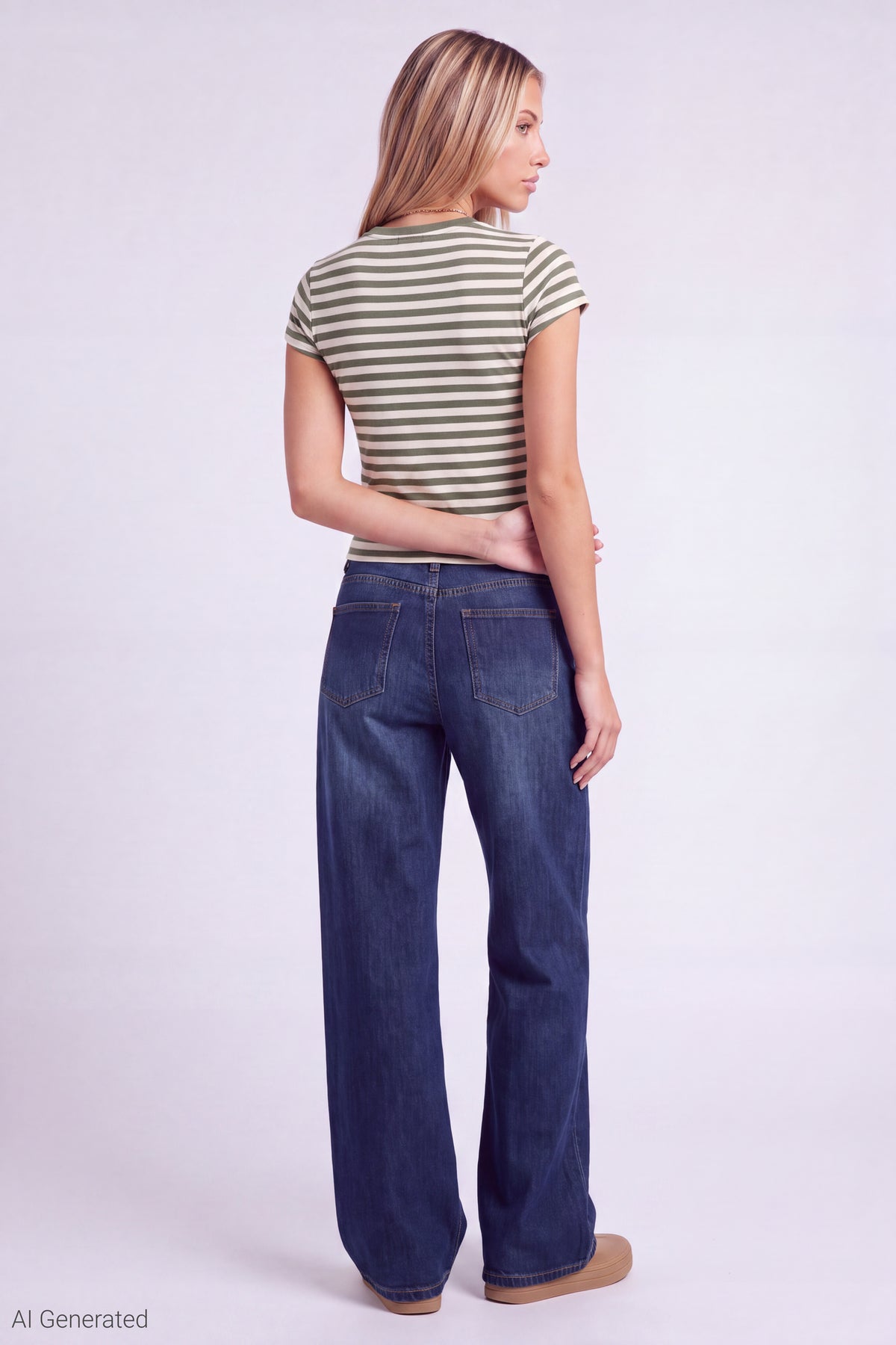 Alt View 3. Striped T-Shirt - Dark Green