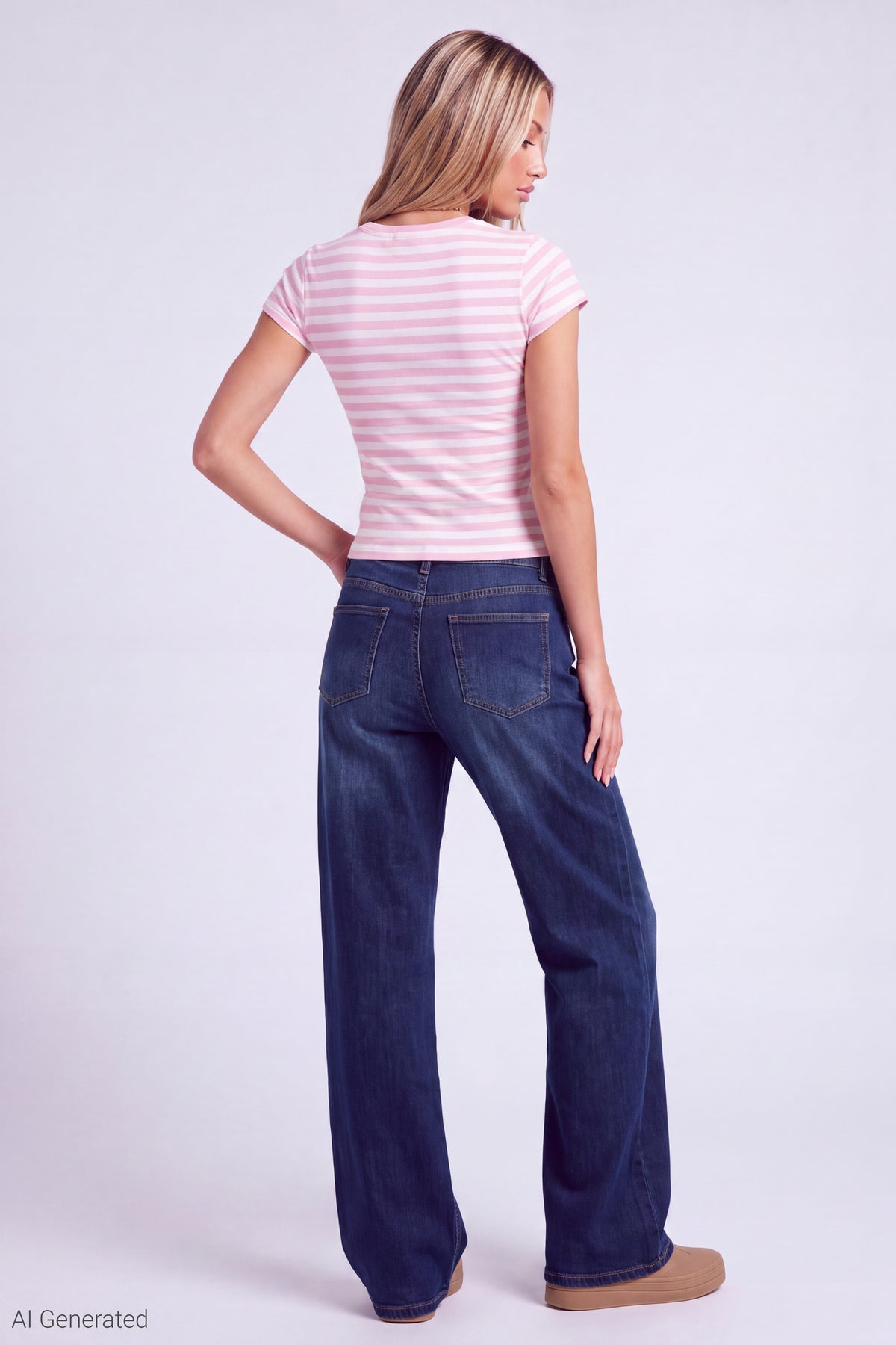 Alt View 3. Striped T-Shirt - Pink