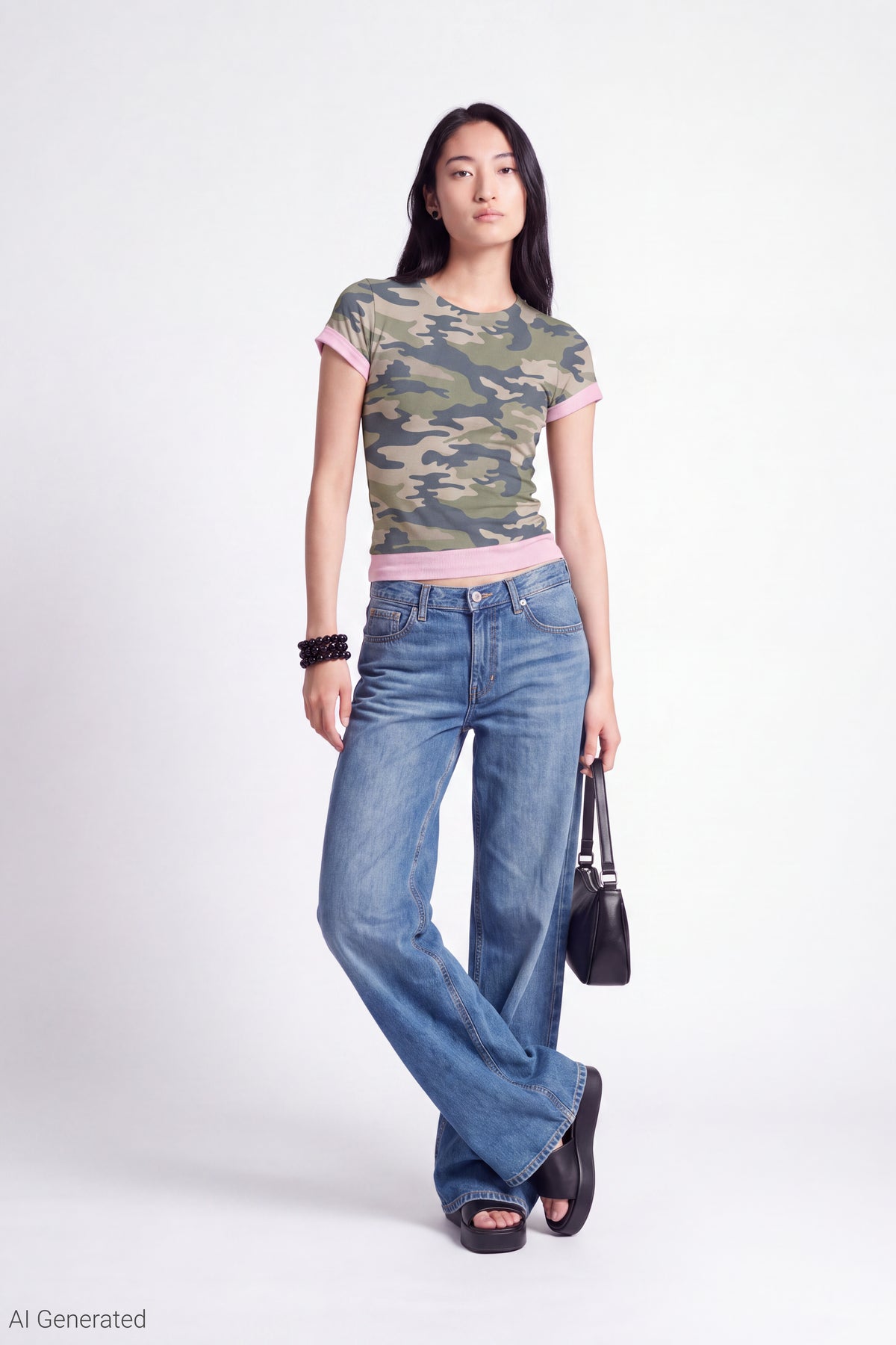 Alt View 2. Short Sleeve Layered Twofer Top - Camouflage