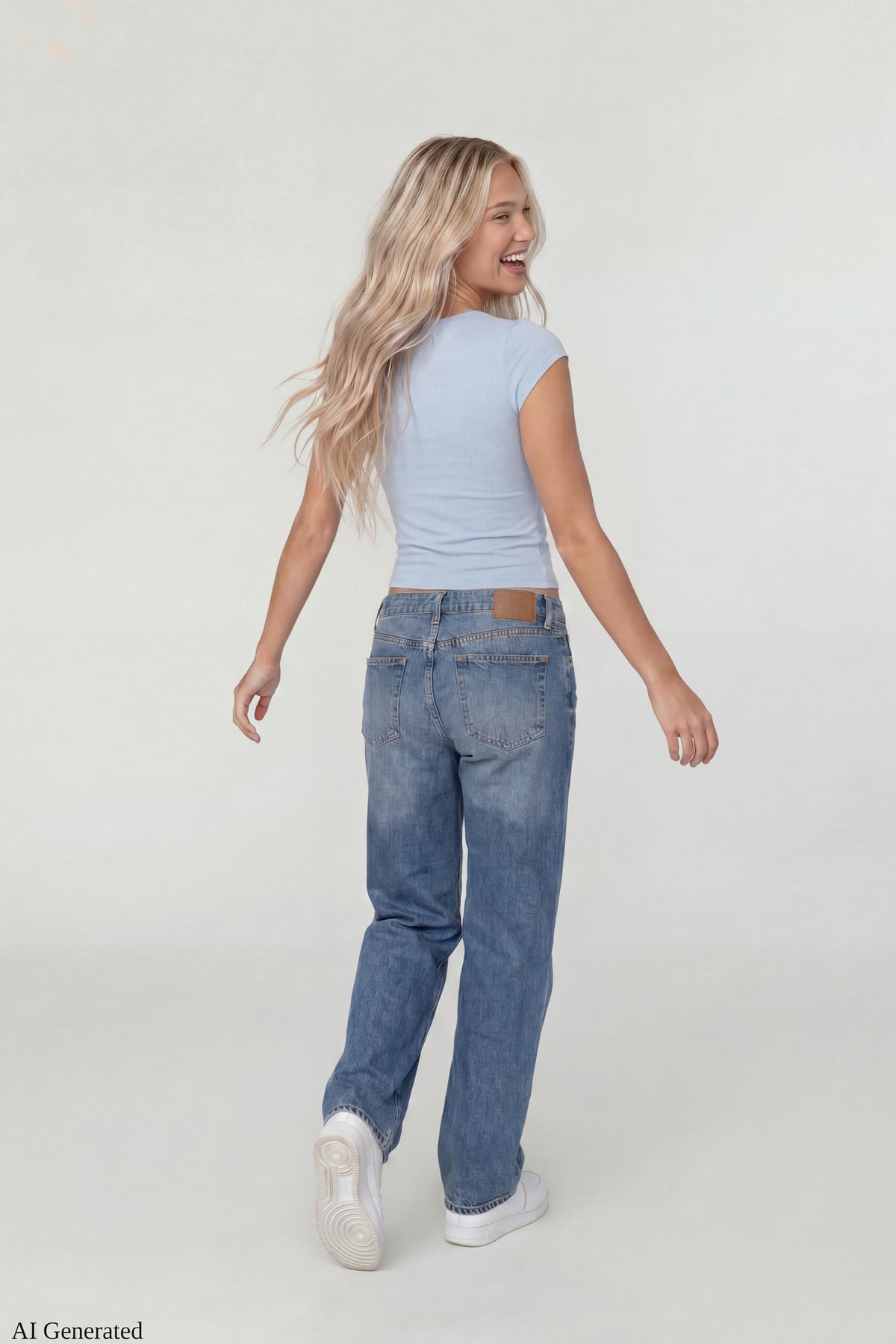 Alt View 3. Lace Trim V-Neck T-Shirt - Light Blue