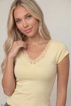 Lace Trim V-Neck T-Shirt