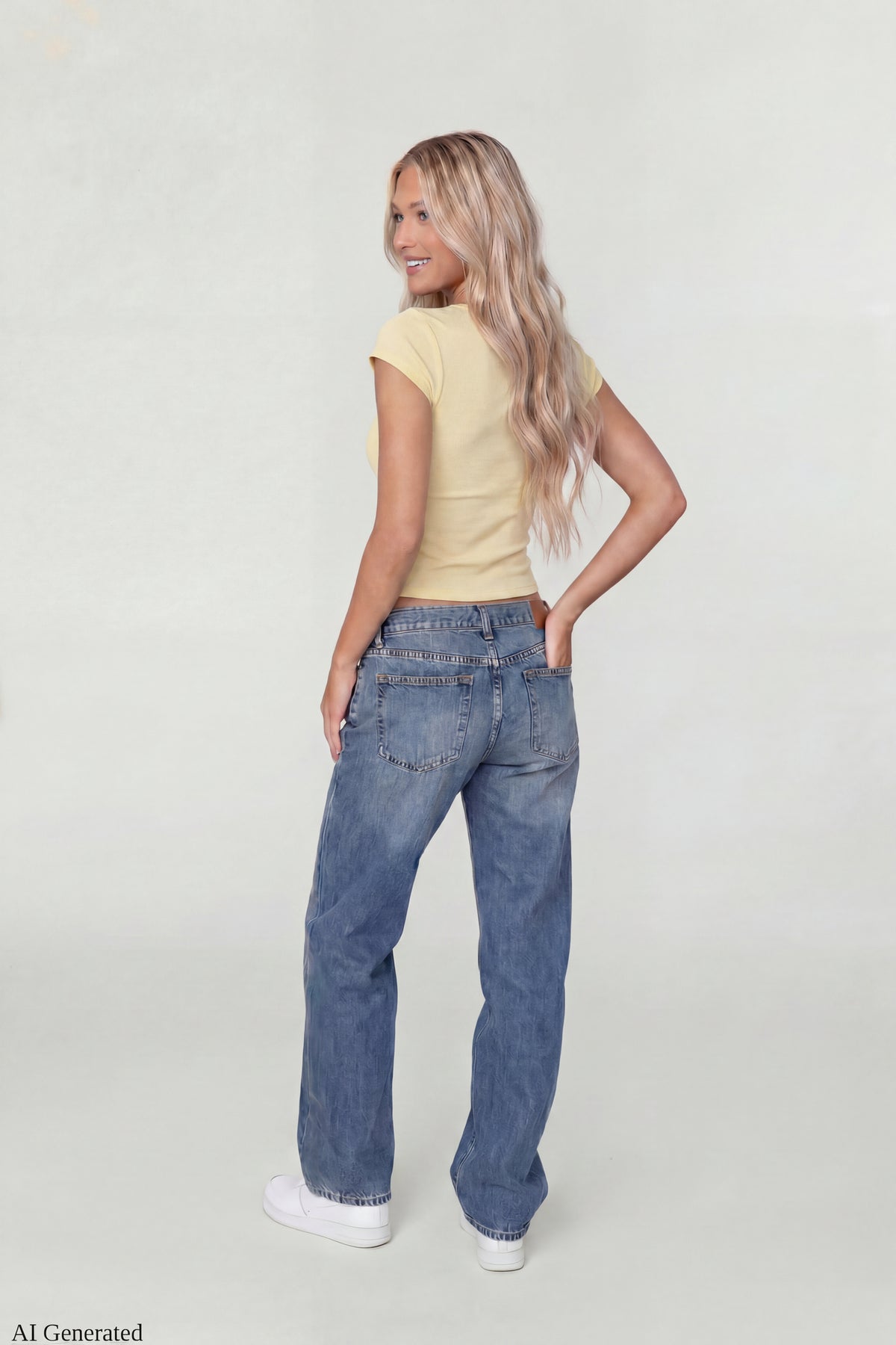 Alt View 3. Lace Trim V-Neck T-Shirt - Yellow