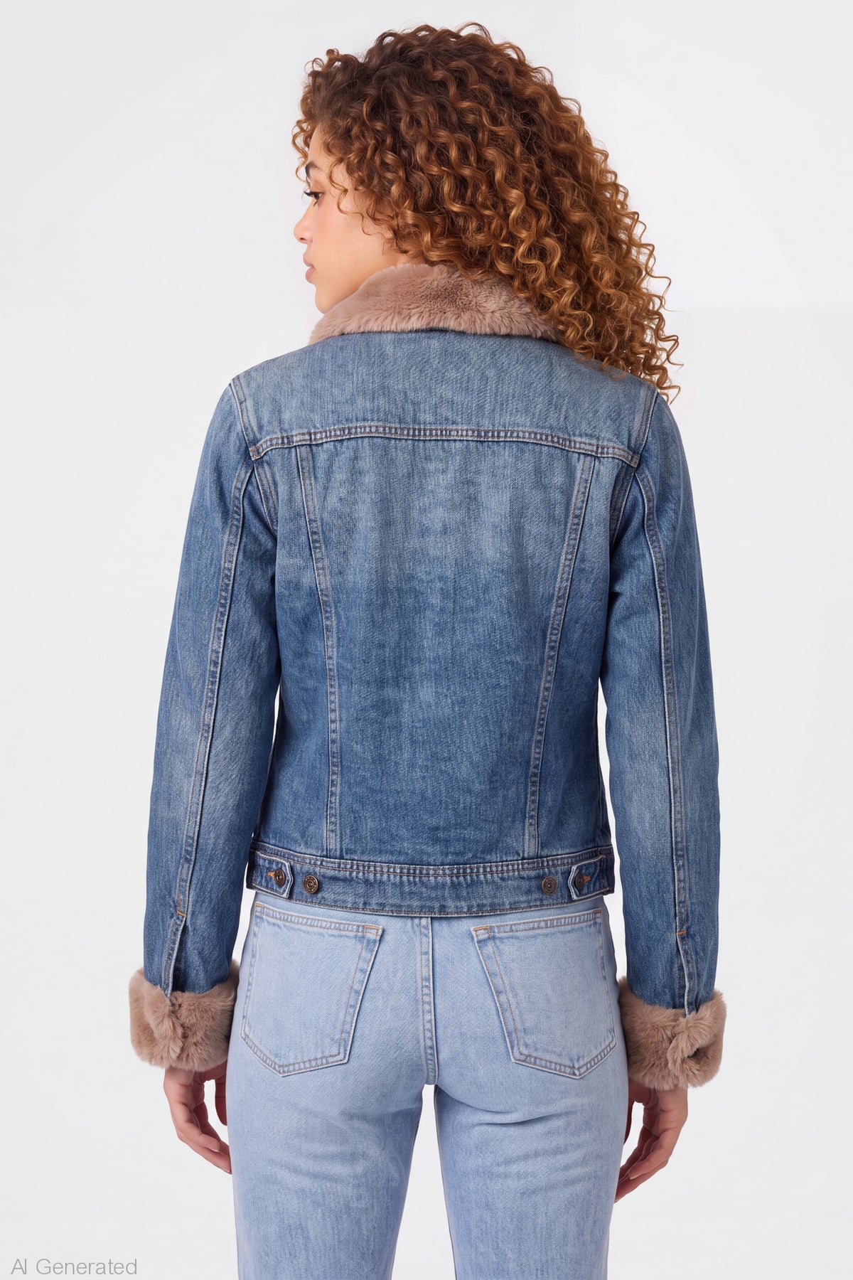 Alt View 2. Faux Fur Trim Denim Jacket - Denim Blue