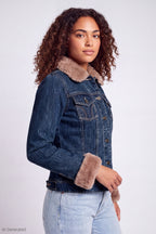 Faux Fur Trim Denim Jacket