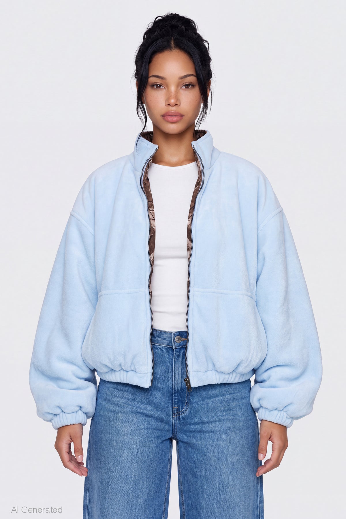 Reversible Fleece Zip Jacket - Light Blue