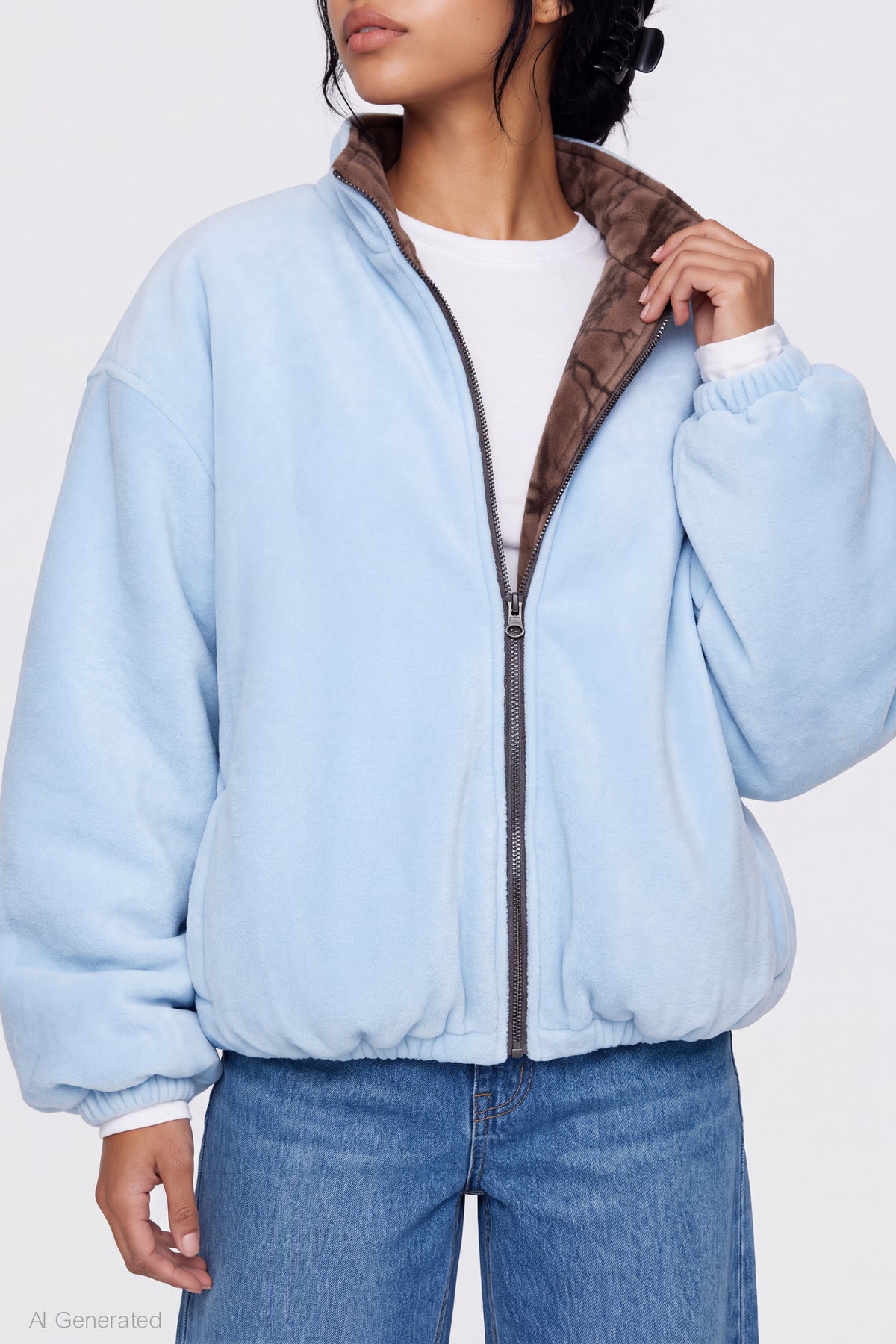 Alt View 5. Reversible Fleece Zip Jacket - Light Blue