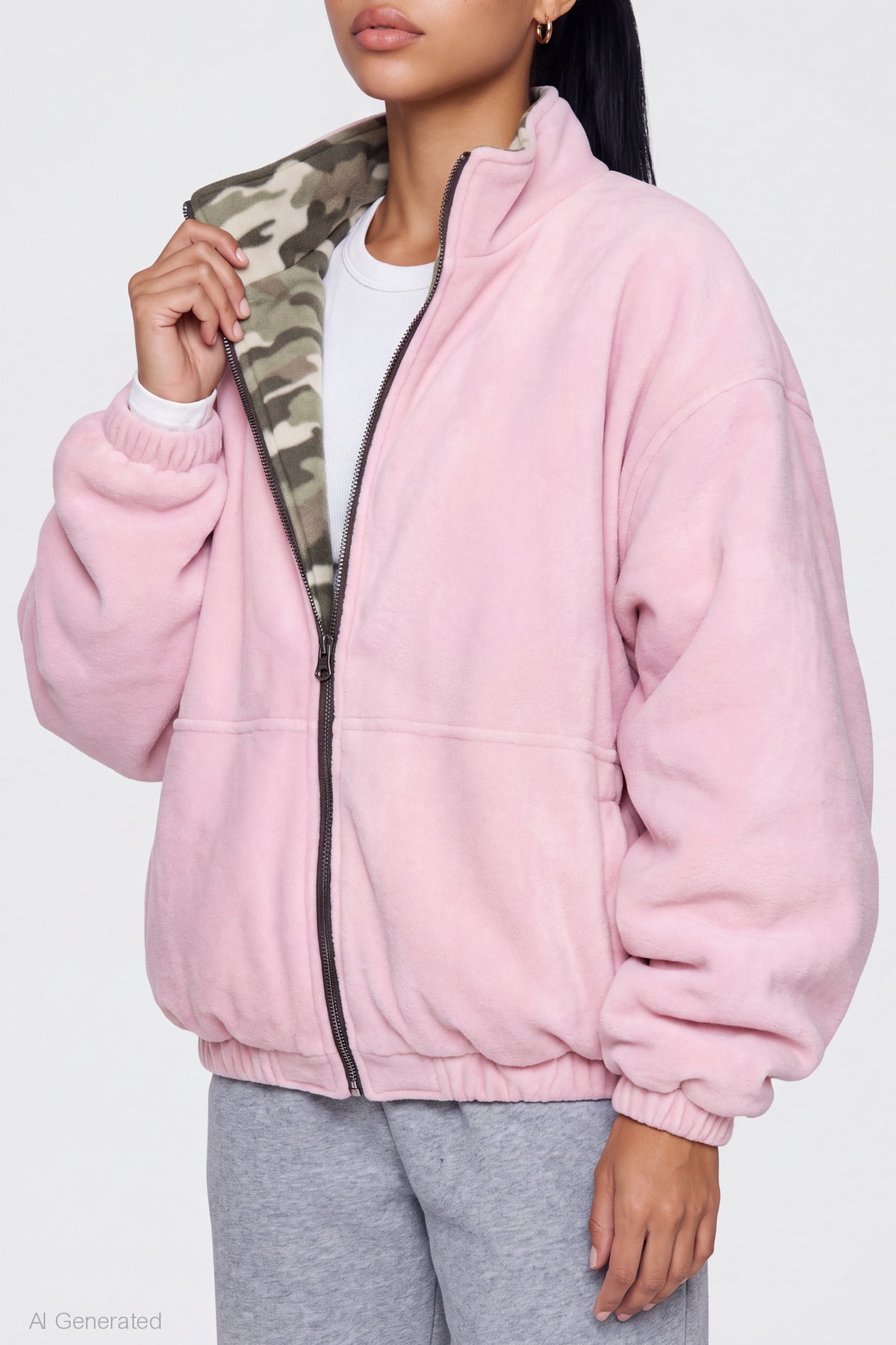 Alt View 5. Reversible Fleece Zip Jacket - Pink