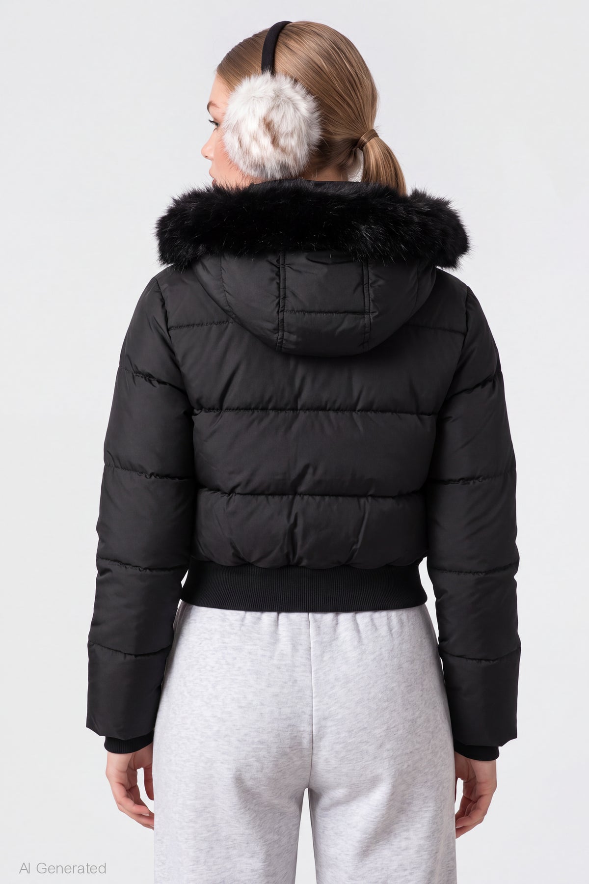 Alt View 2. Faux Fur Trim Puffer Jacket - Black