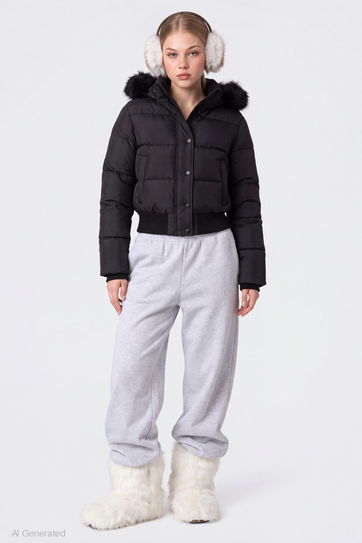 Alt View 3. Faux Fur Trim Puffer Jacket - Black