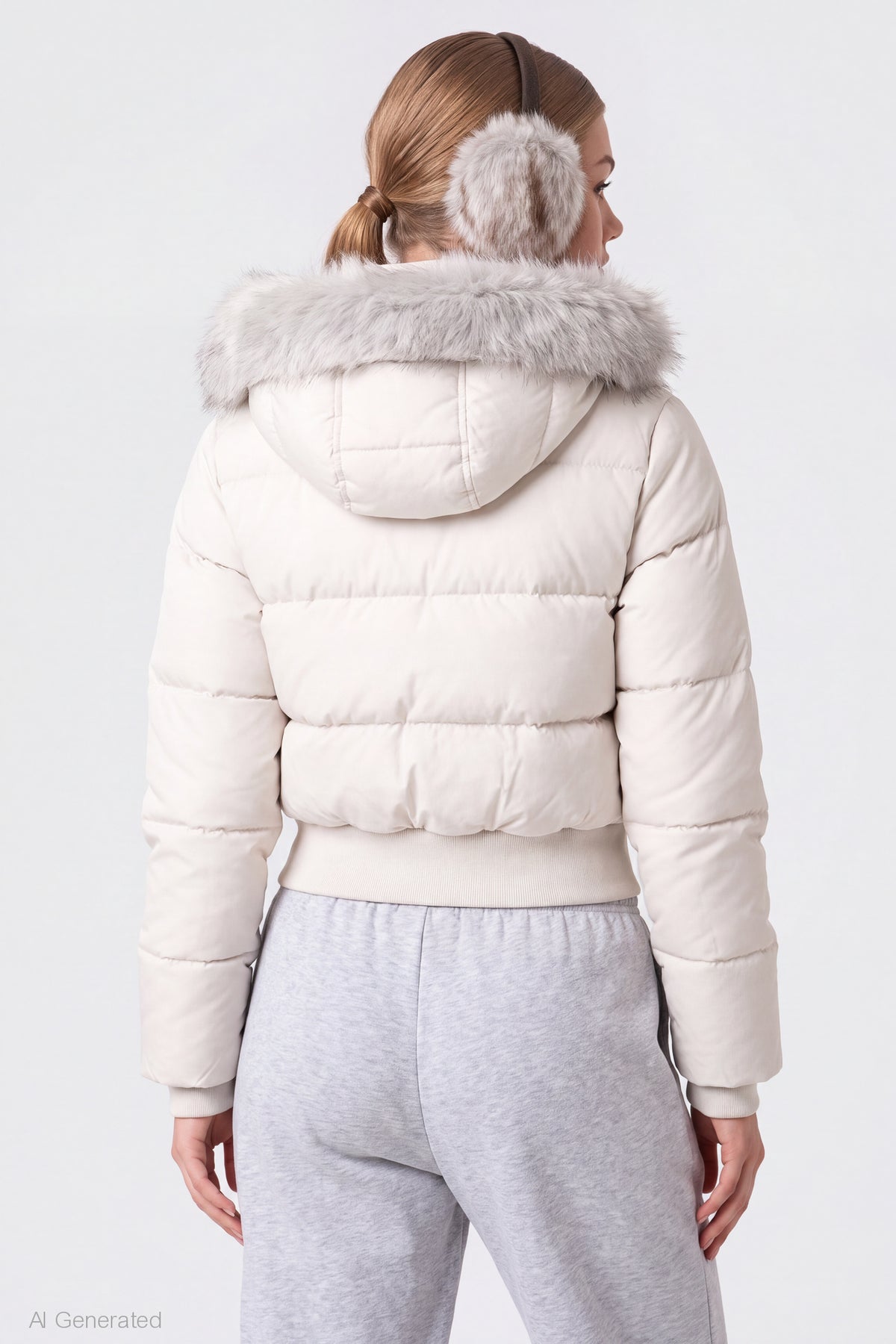 Alt View 2. Faux Fur Trim Puffer Jacket - Cream