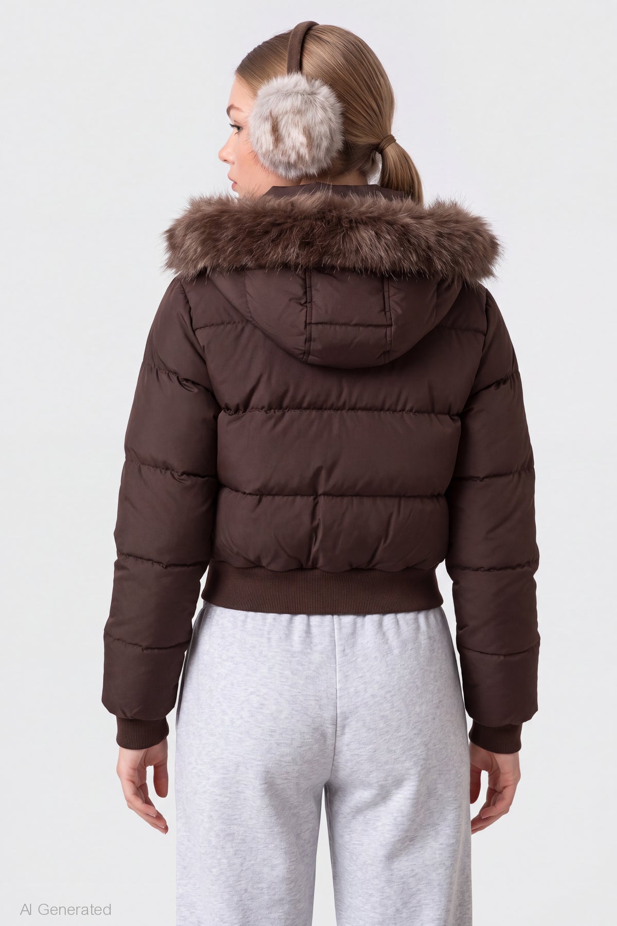 Alt View 2. Faux Fur Trim Puffer Jacket - Brown