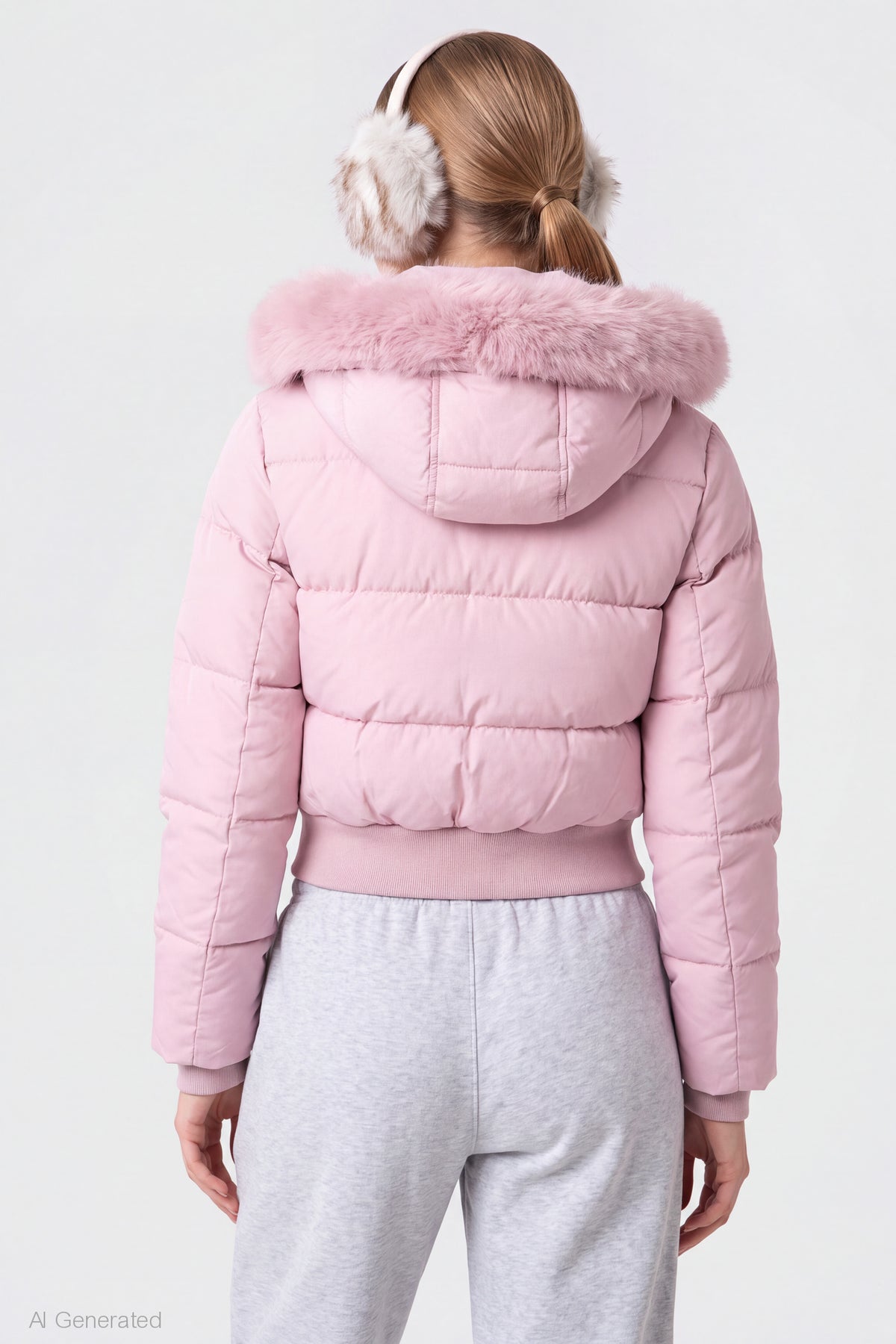 Alt View 2. Faux Fur Trim Puffer Jacket - Pink