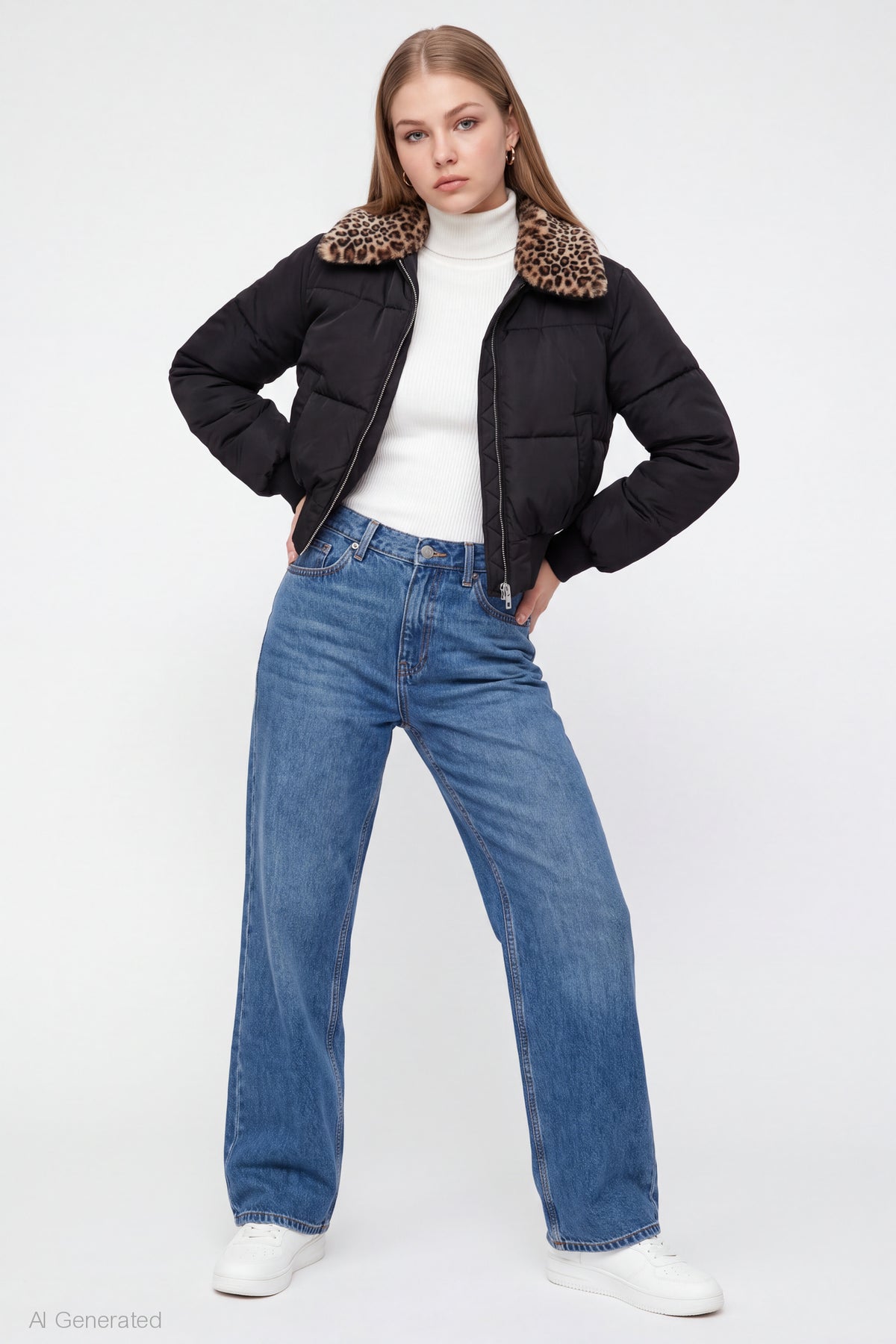 Alt View 3. Faux Fur Collared Jacket - Black