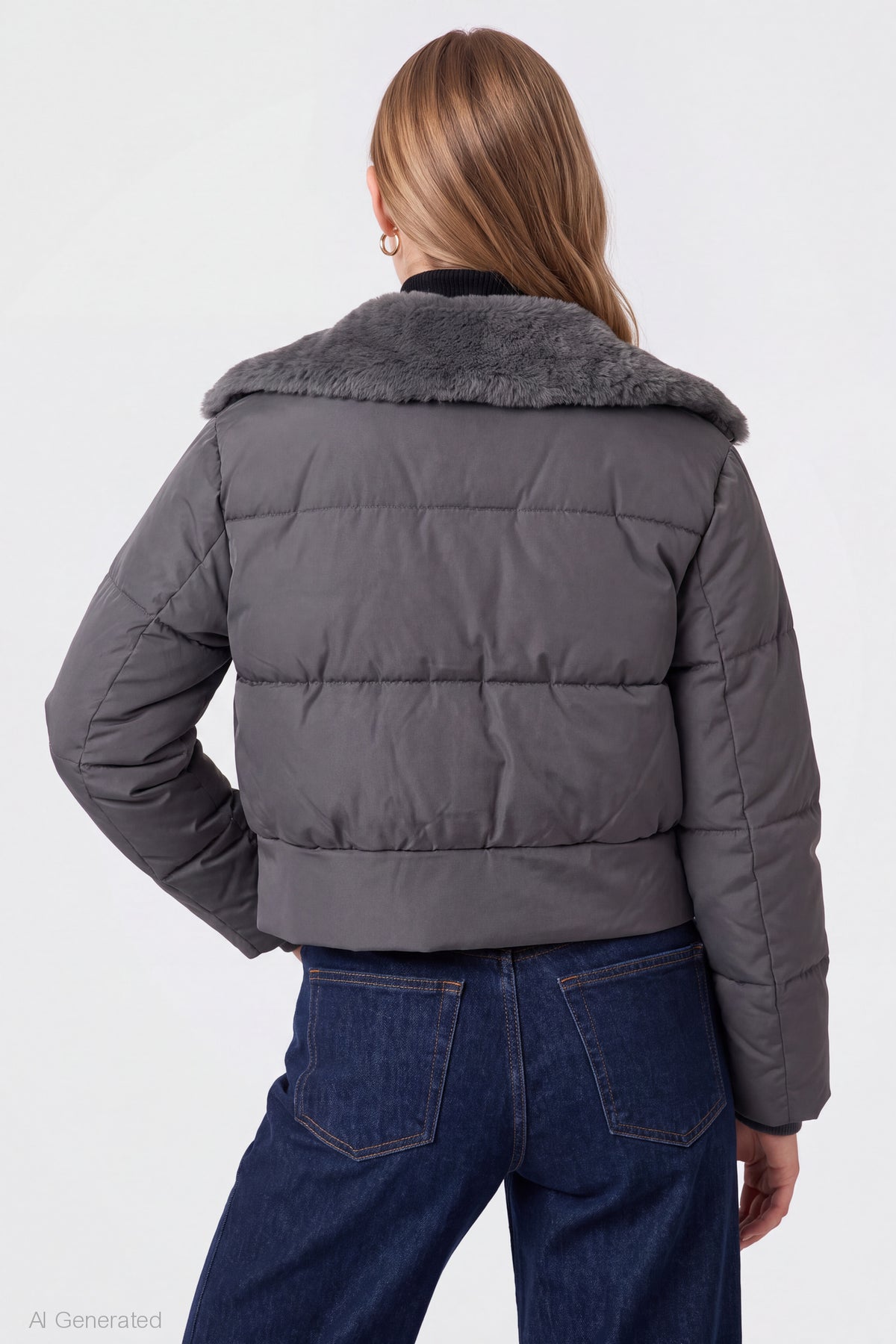 Alt View 2. Faux Fur Collared Jacket - Dark Grey